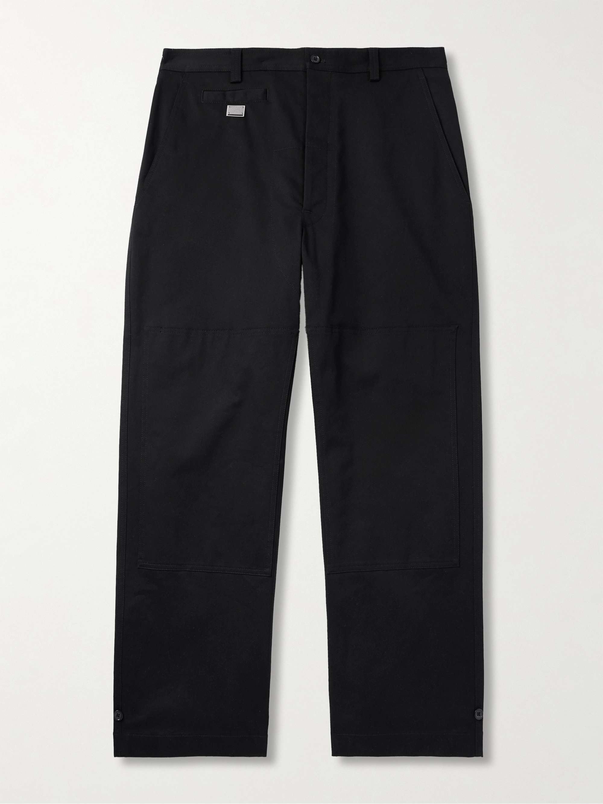 Straight-Leg Logo-Appliquéd Paneled Cotton-Blend Gabardine Trousers view
