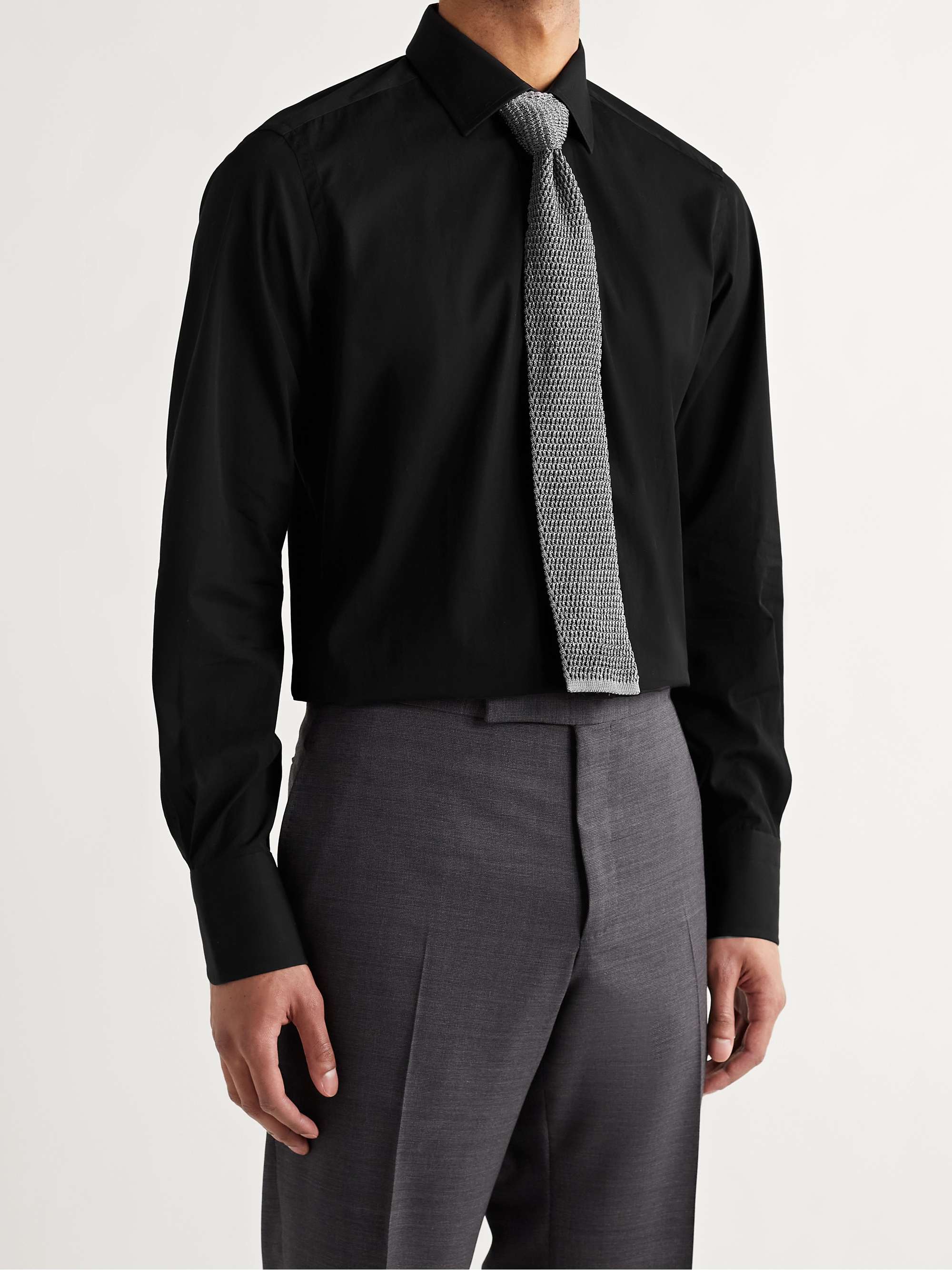 Black Slim-Fit Cotton-Poplin Shirt view