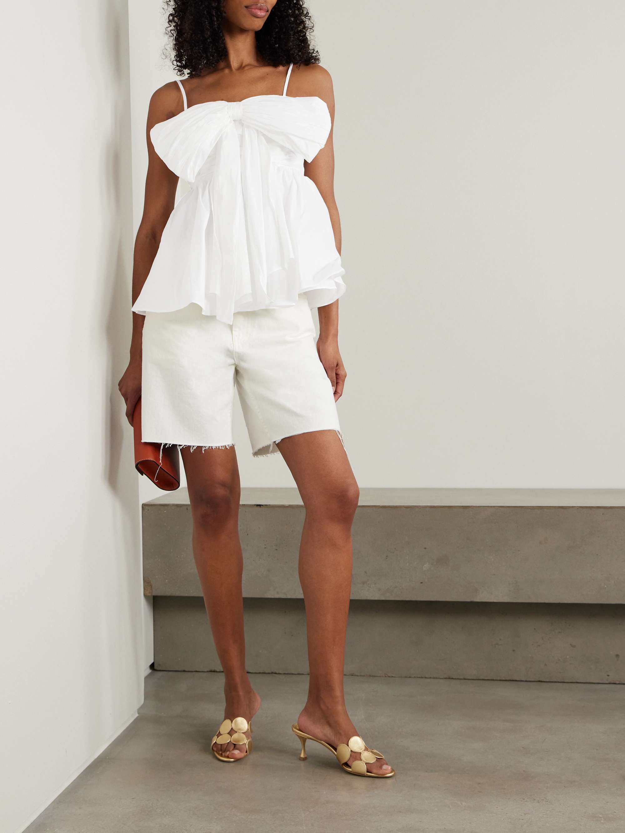 Scarlett bow-embellished crepe peplum top view