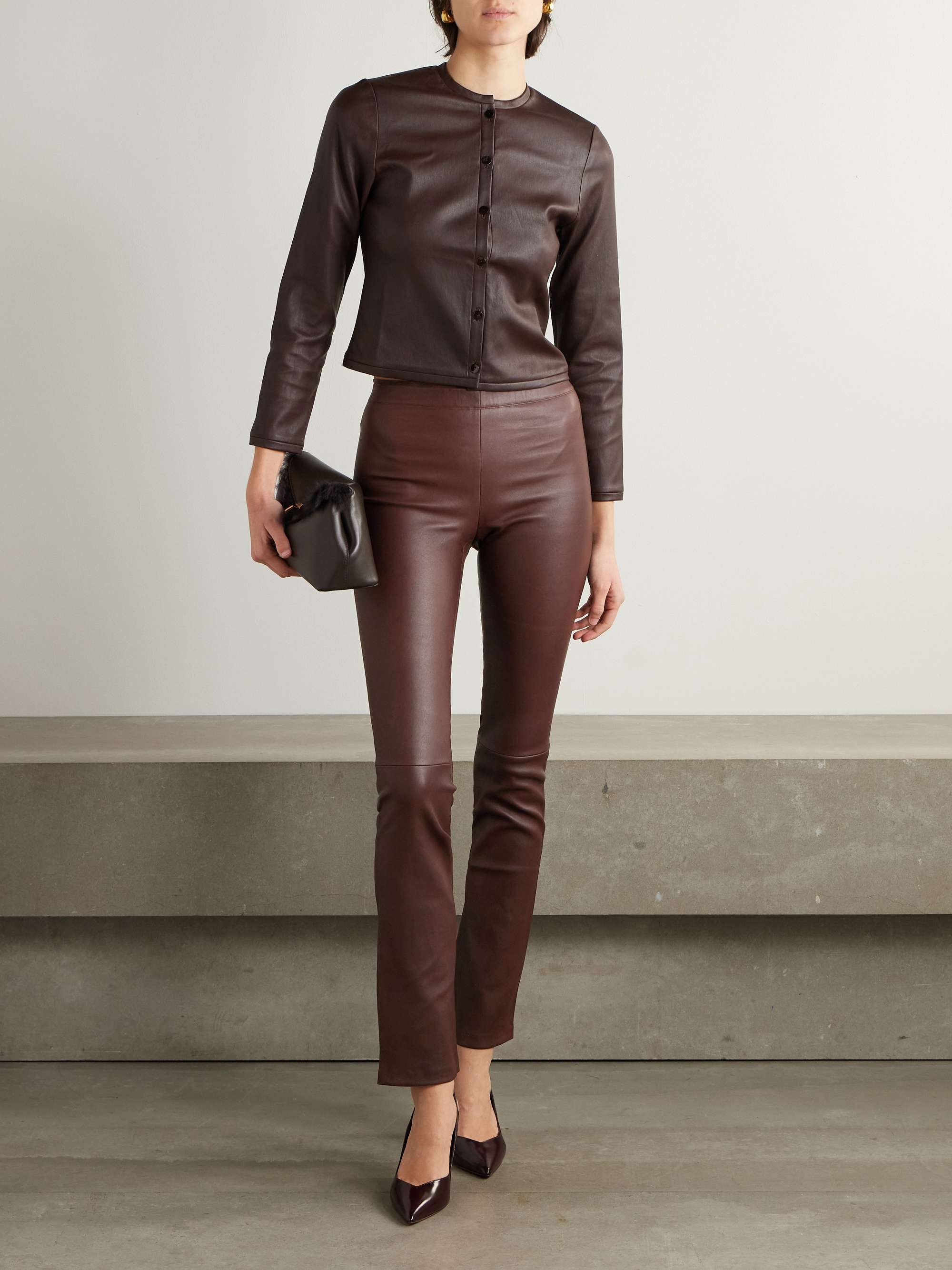 JP paneled leather flared pants view