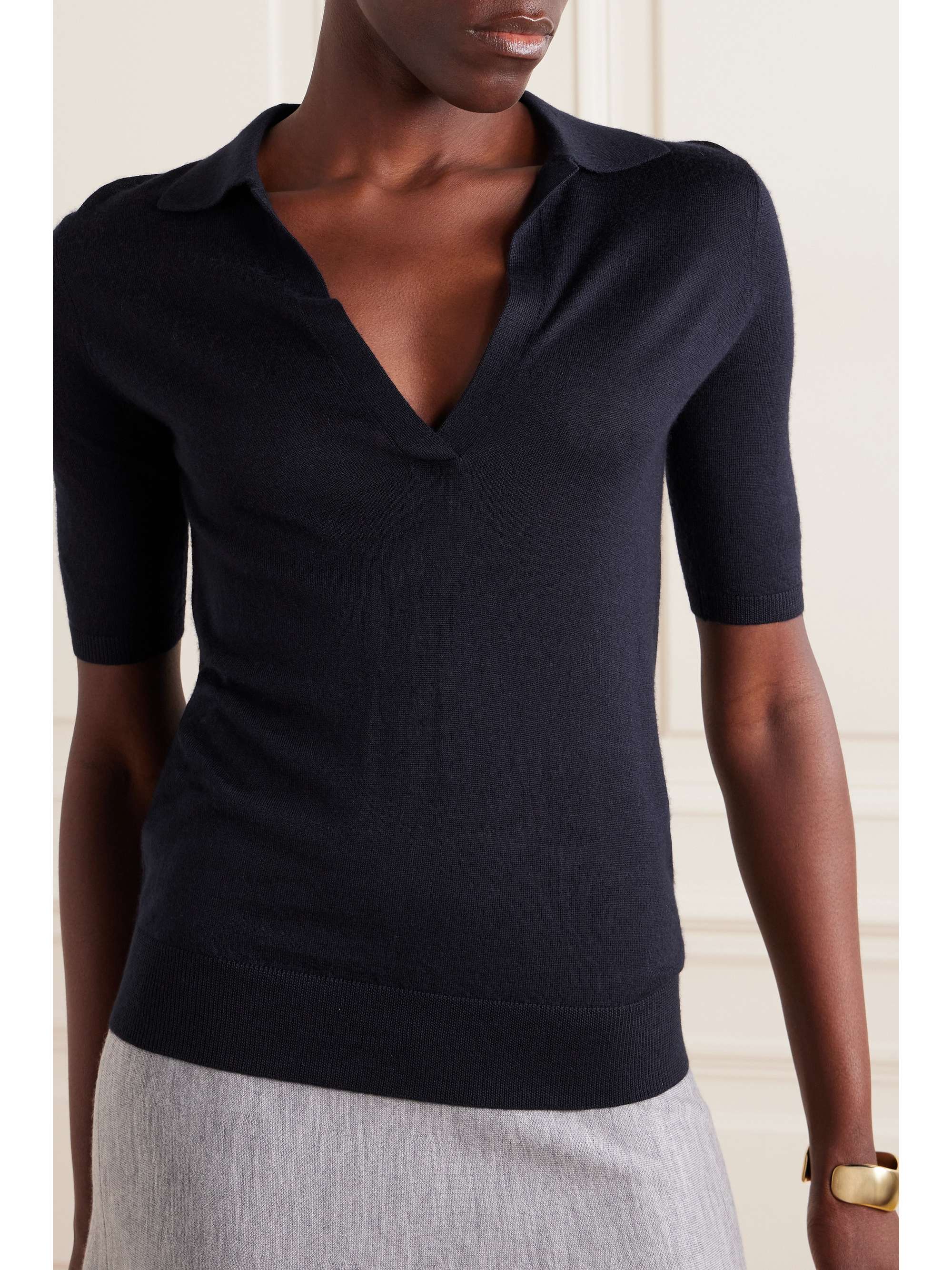 Frank cashmere and silk-blend polo shirt view