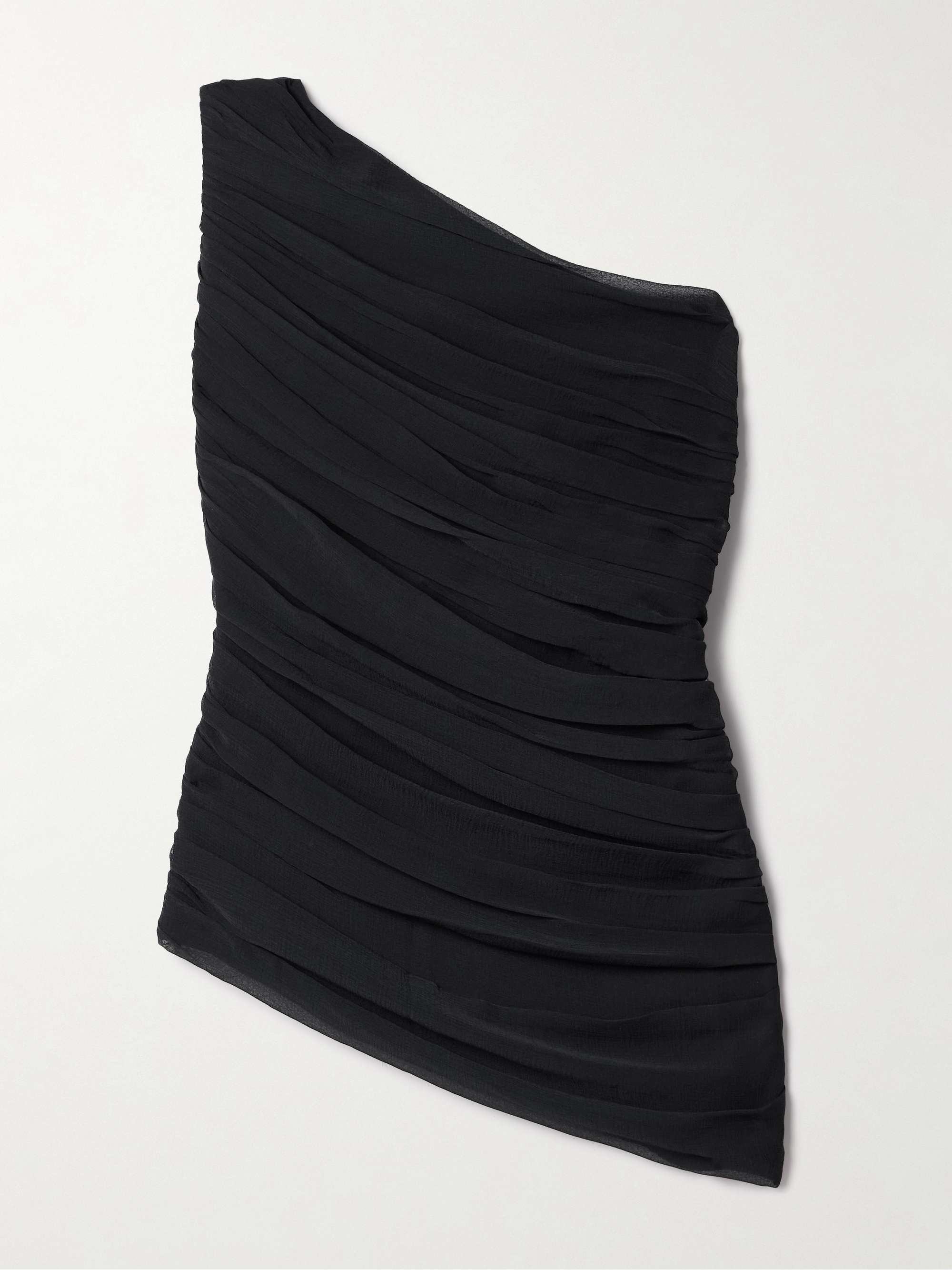 Layal one-shoulder ruched crepe de chine top view
