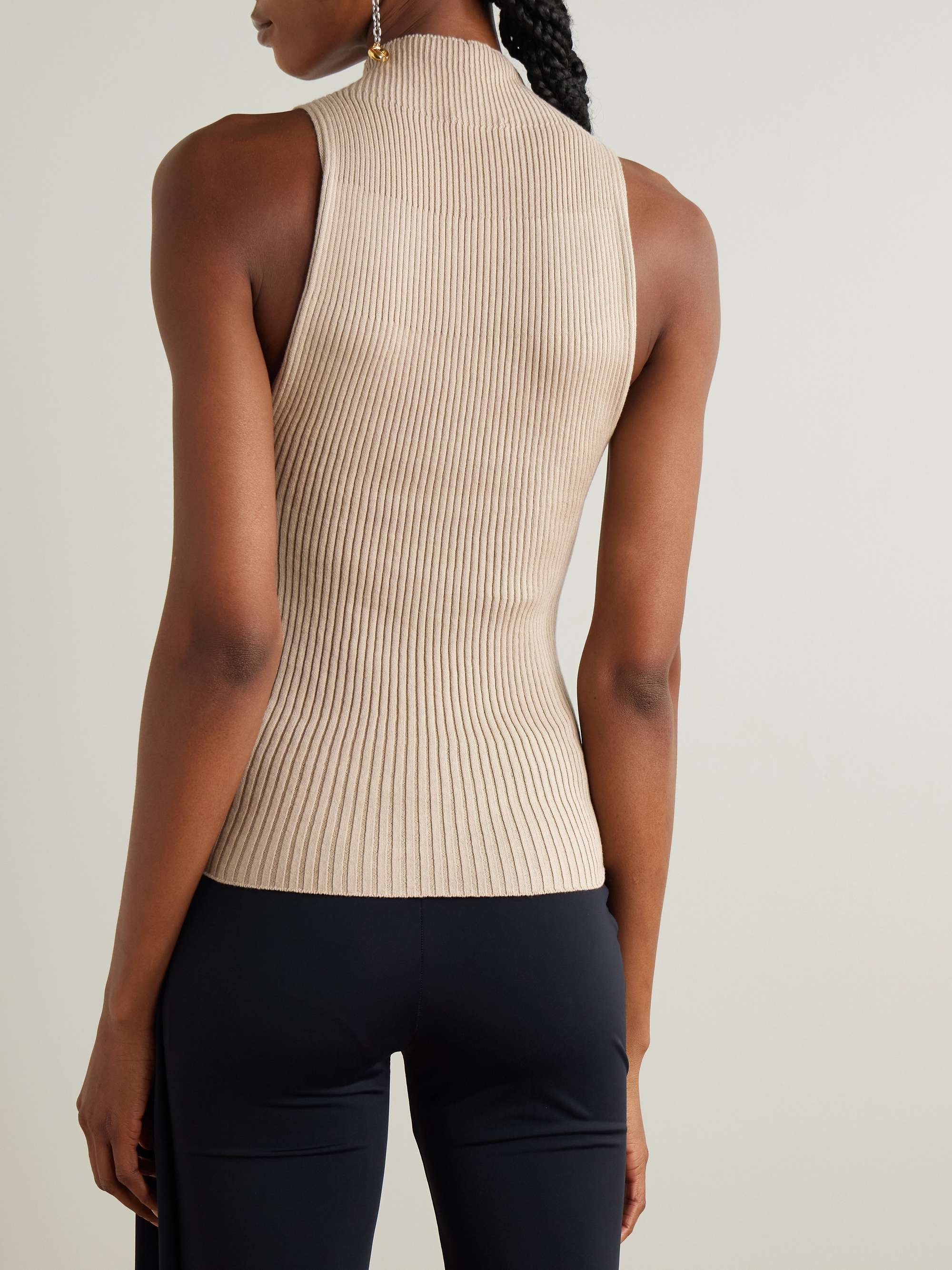 Appliquéd ribbed cotton and merino wool-blend tank view