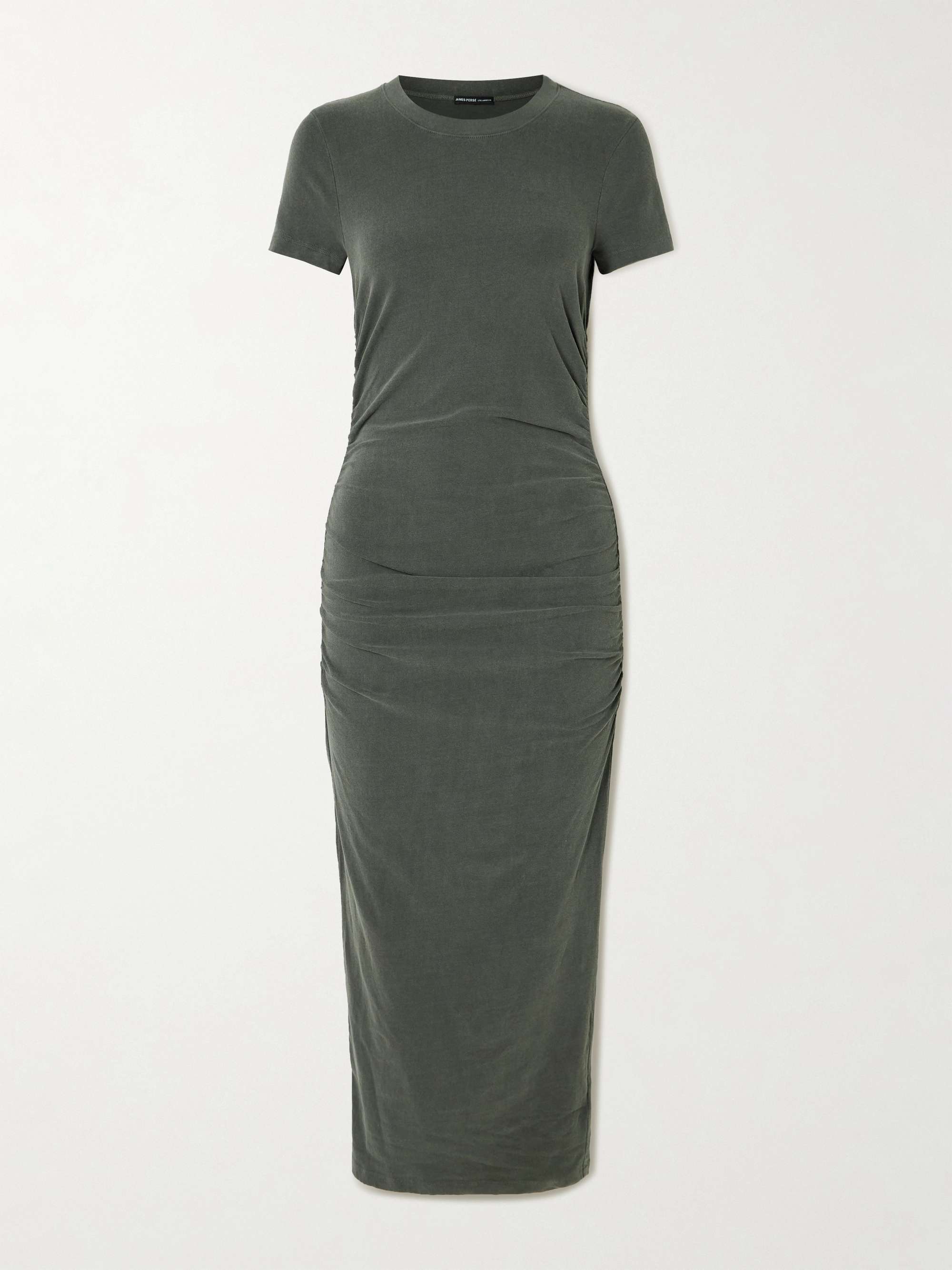 Ruched cotton-blend jersey midi dress view