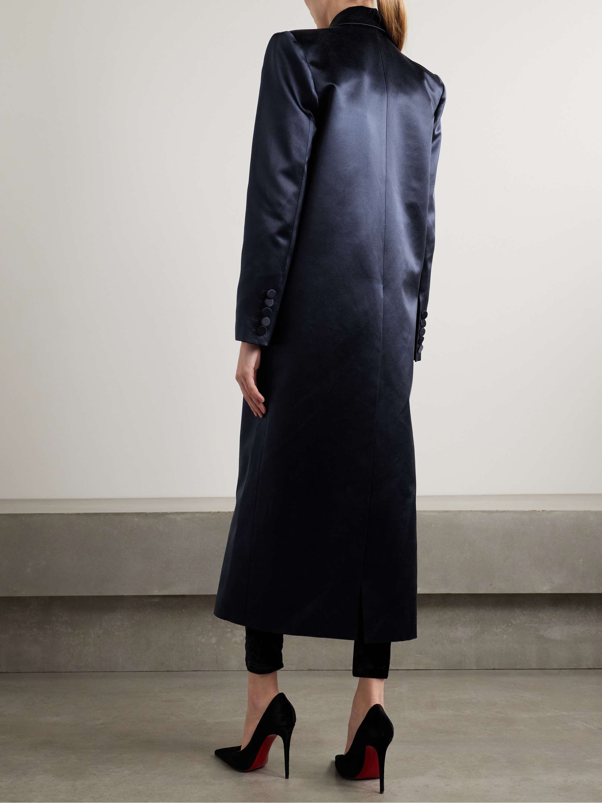 Double-breasted cotton and silk-blend satin coat view