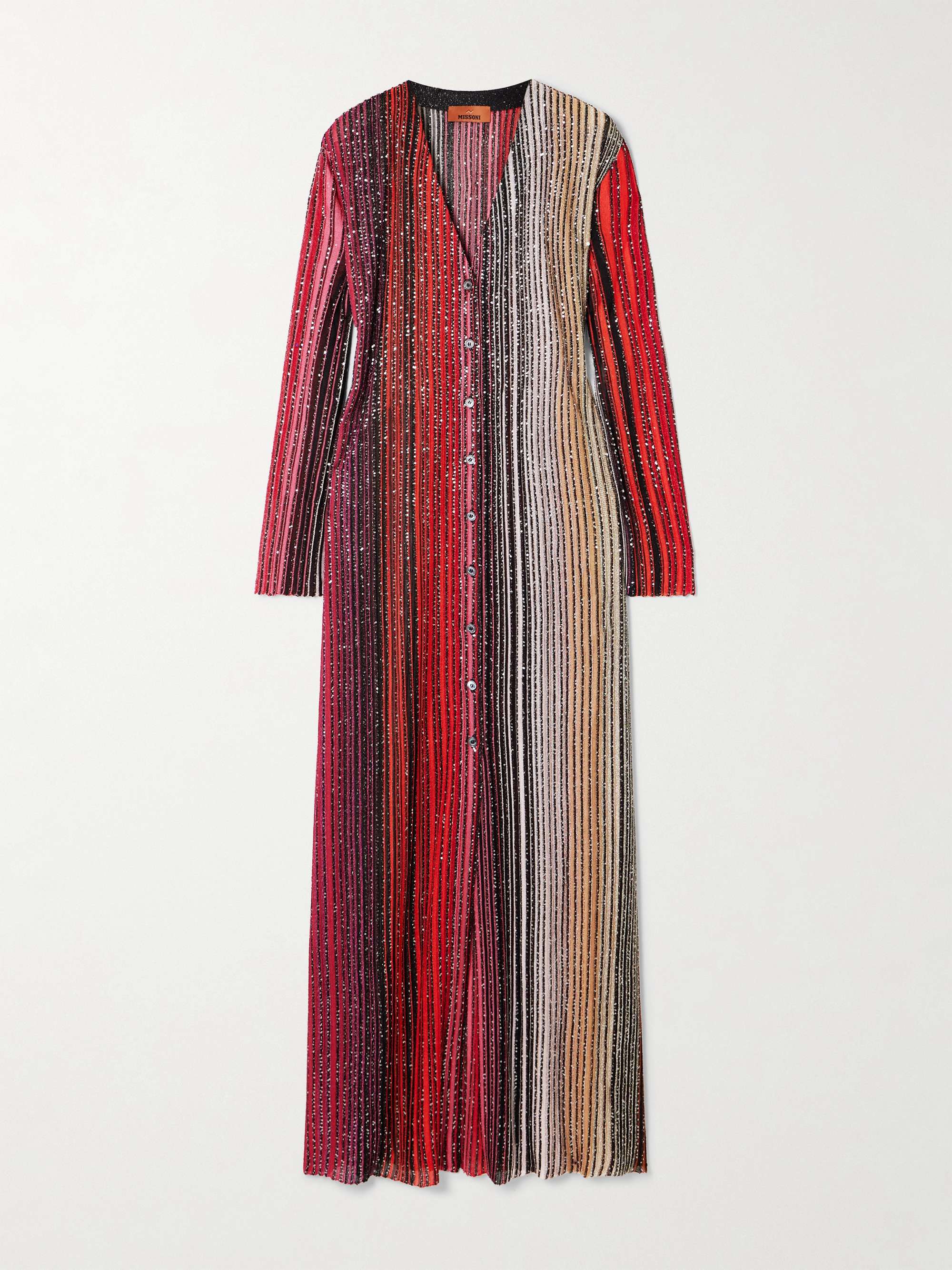 Sequin-embellished striped metallic crochet-knit cardigan view