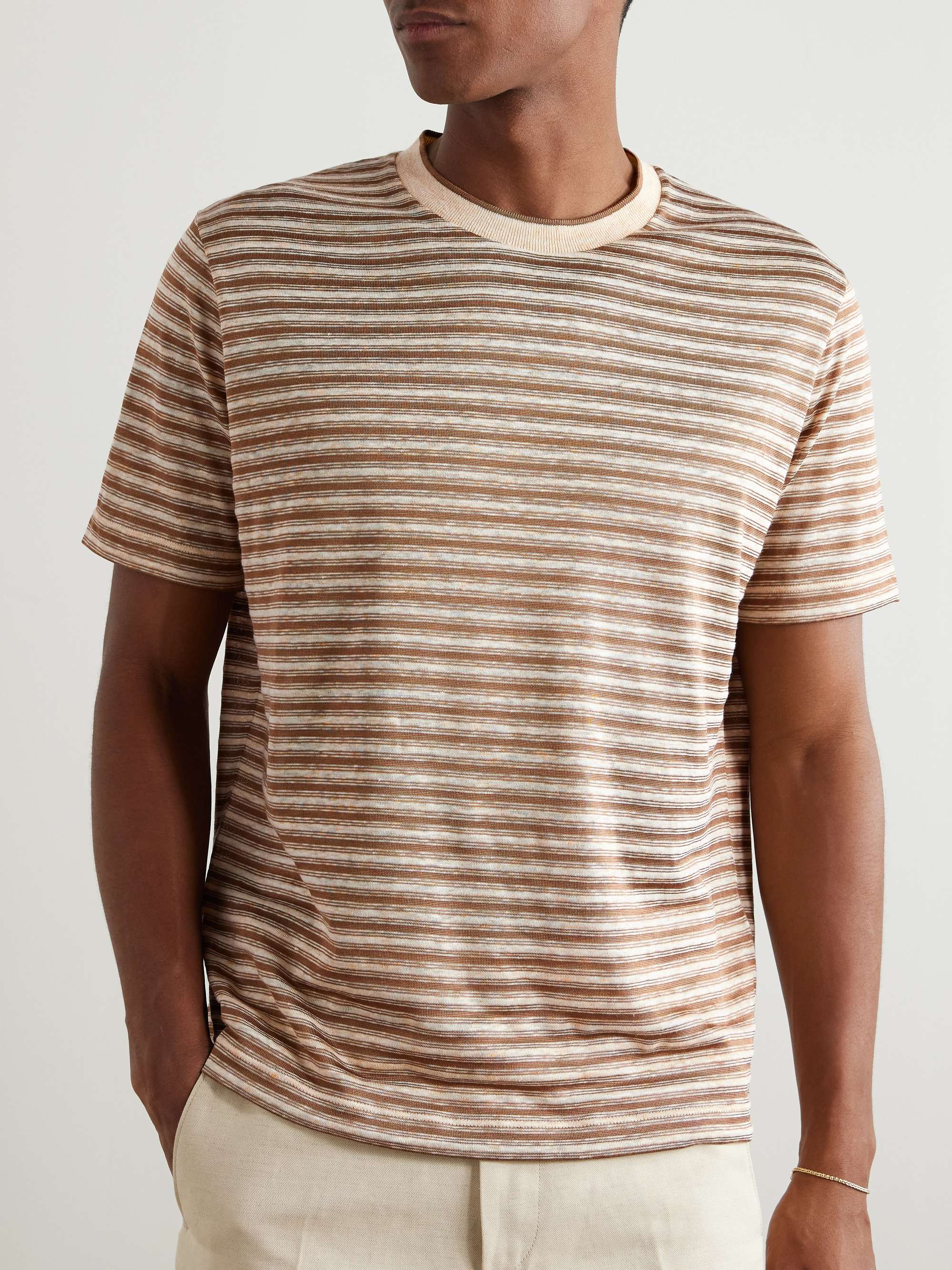 Elvo Striped Silk and Linen-Blend T-Shirt view