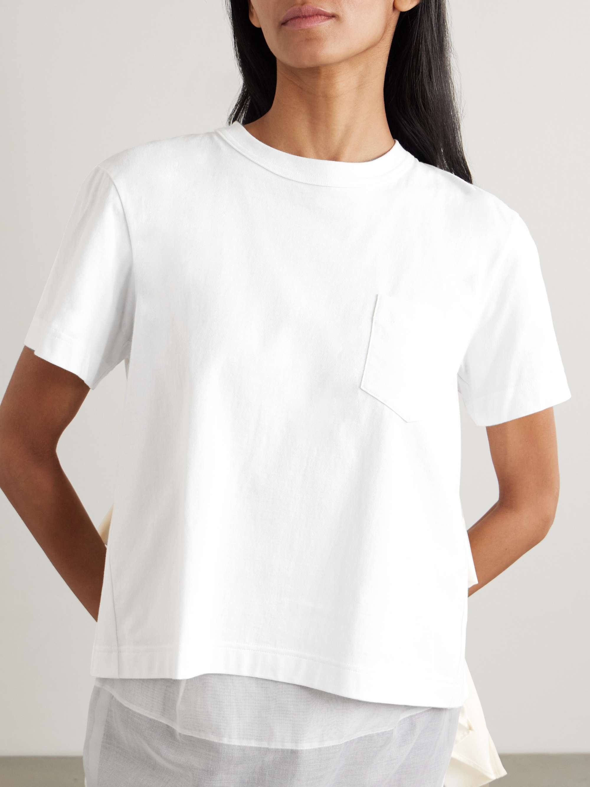 Paneled cotton-jersey and ruffled satin T-shirt view