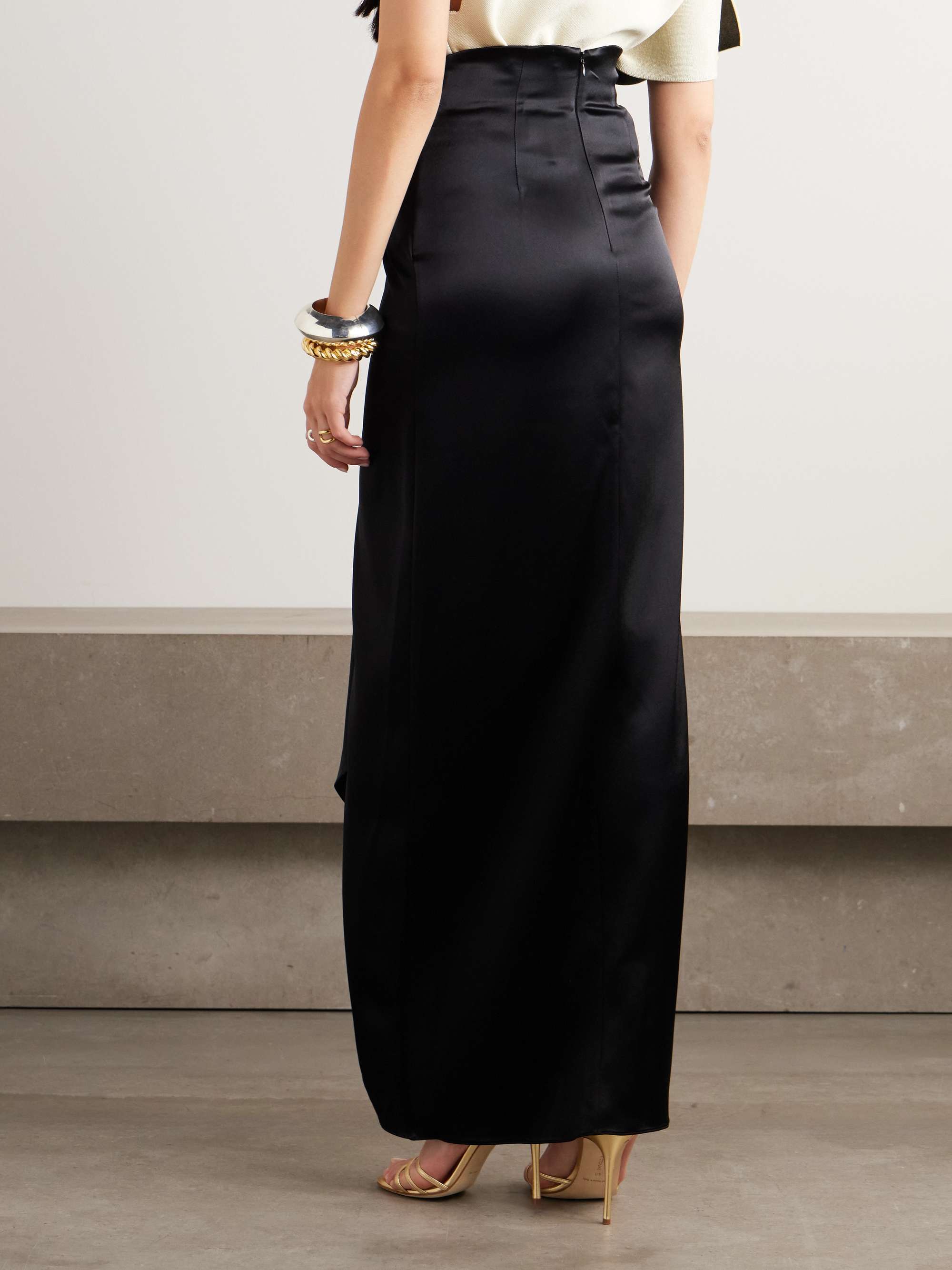 De Lovie asymmetric satin maxi skirt view