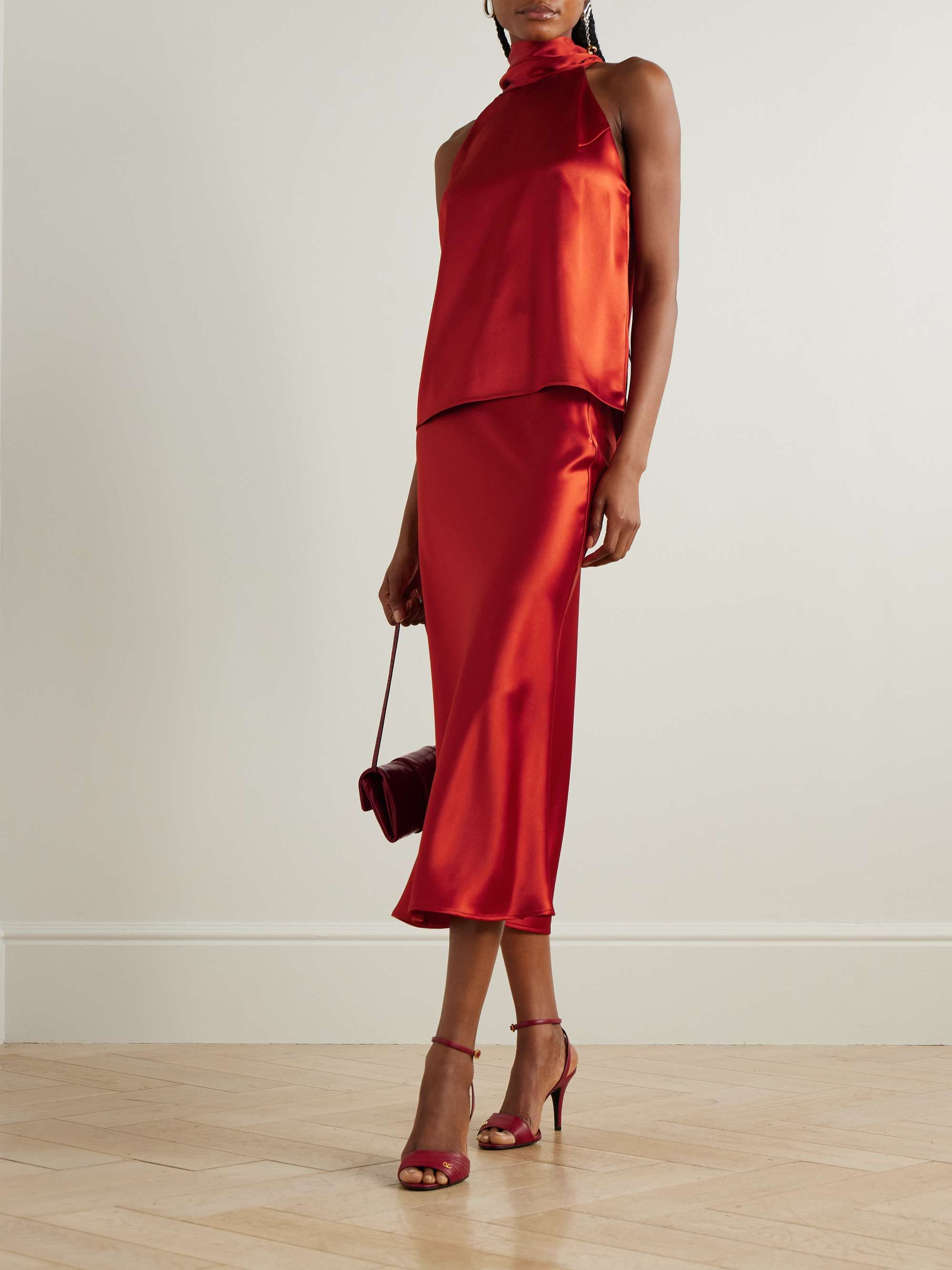 Valletta draped satin midi skirt view