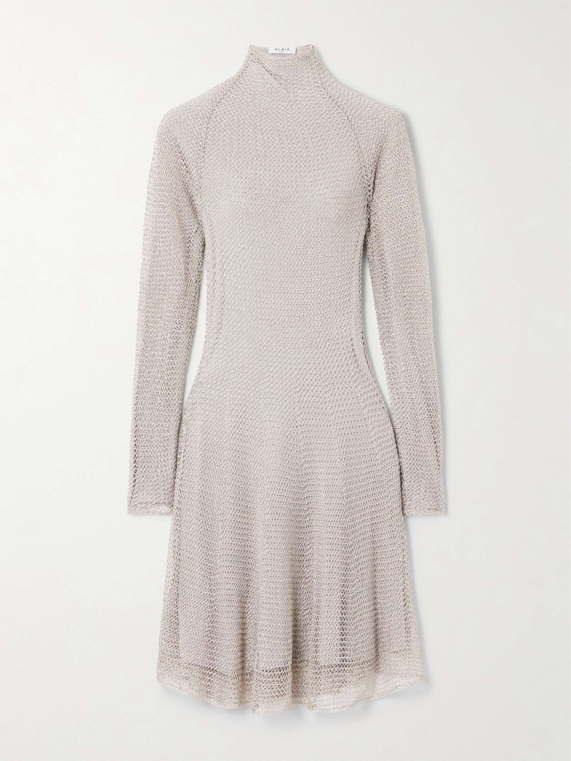 Metallic open-knit turtleneck mini dress view