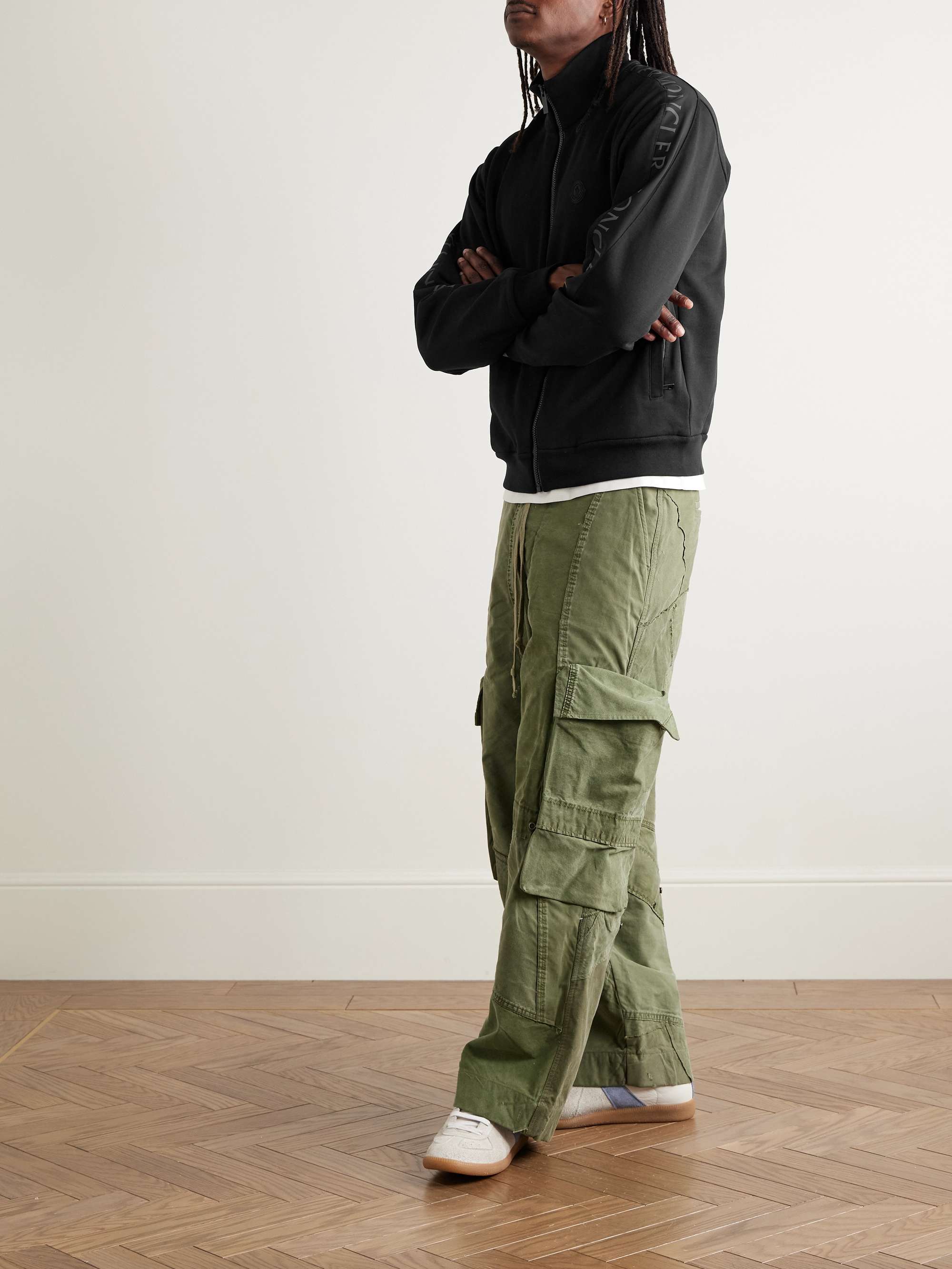 Logo-Print Shell-Trimmed Cotton-Jersey Zip-Up Sweatshirt view