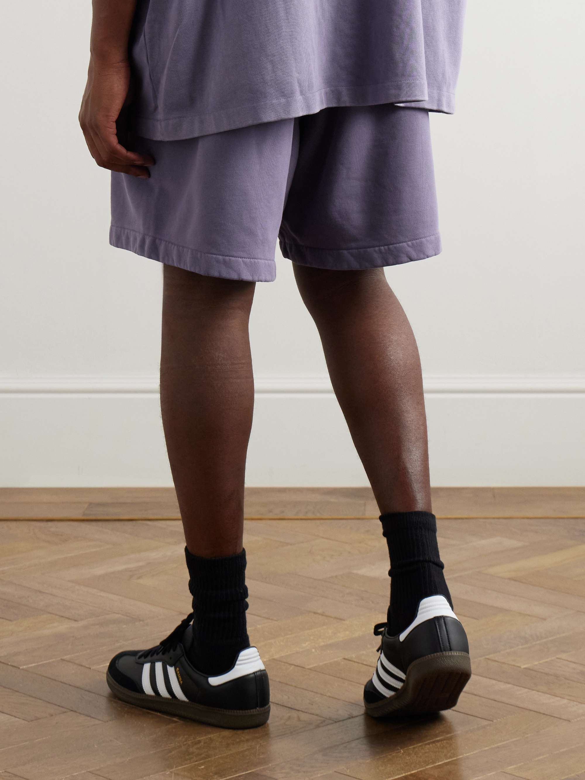 Wide-Leg Logo-Appliquéd Cotton-Jersey Drawstring Shorts view