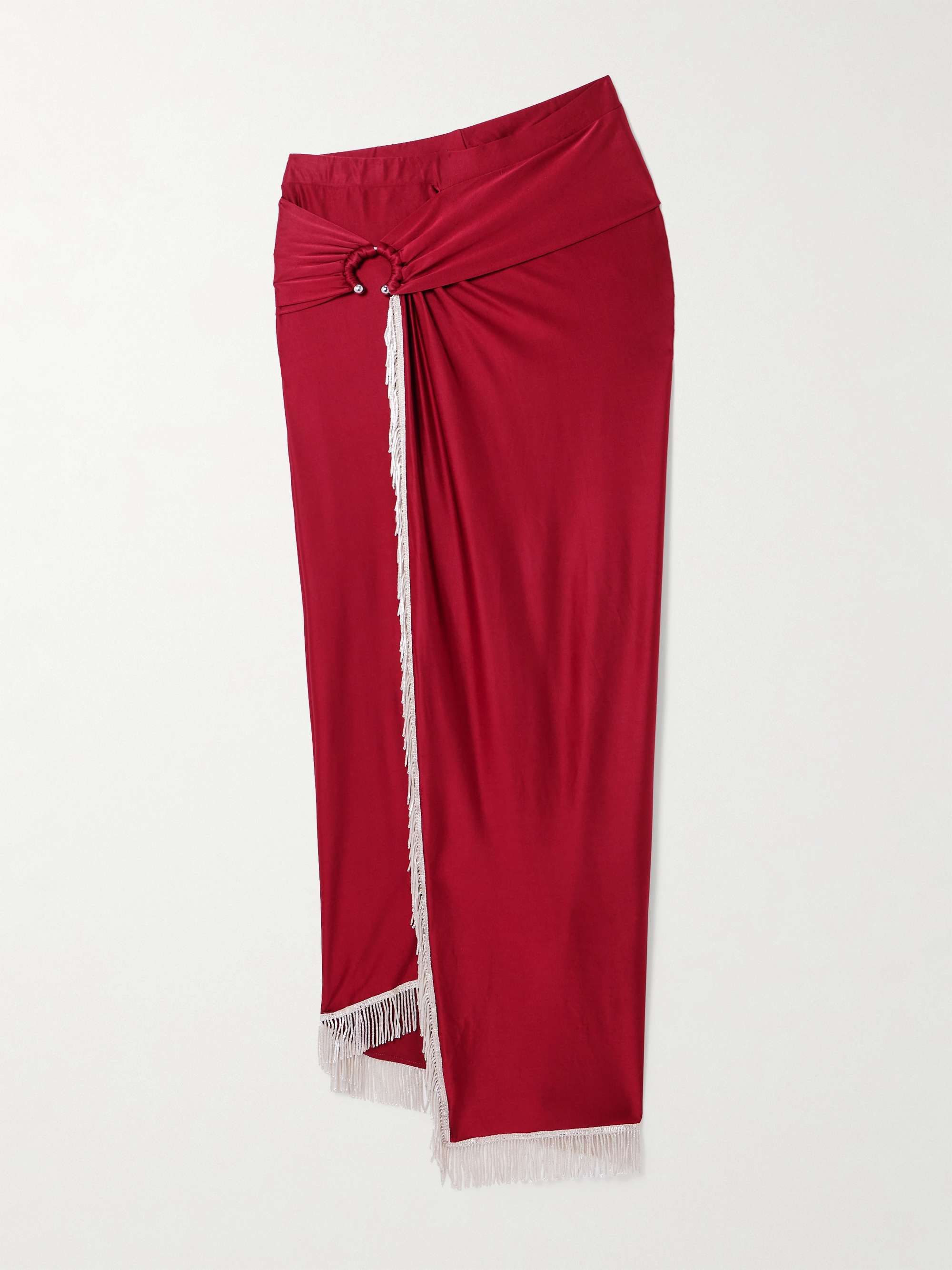 Fringed embellished satin-jersey midi skirt view