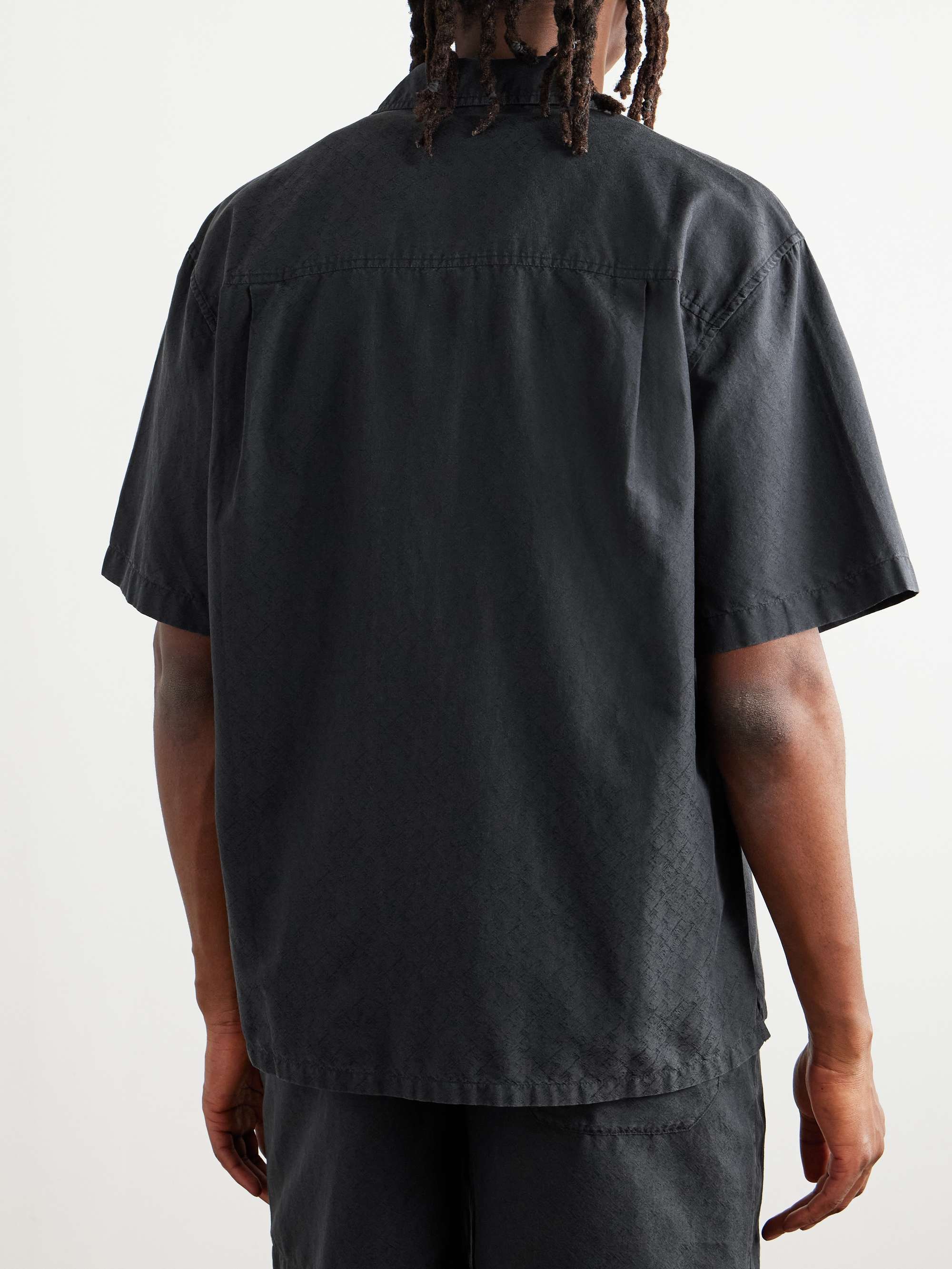 Camp-Collar Cotton and Silk-Blend Jacquard Shirt view