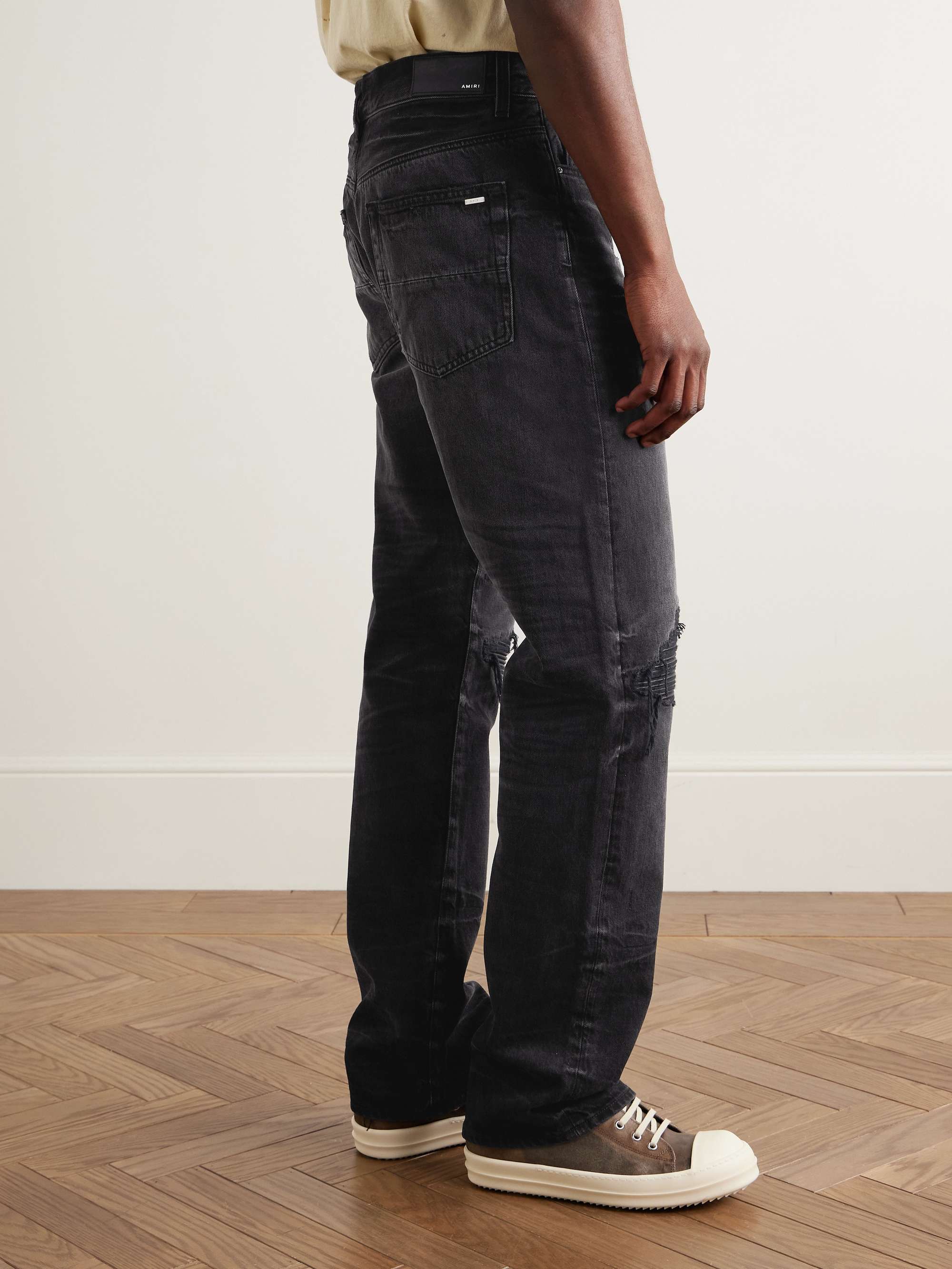MX1 Straight-Leg Leather-Panelled Distressed Jeans view