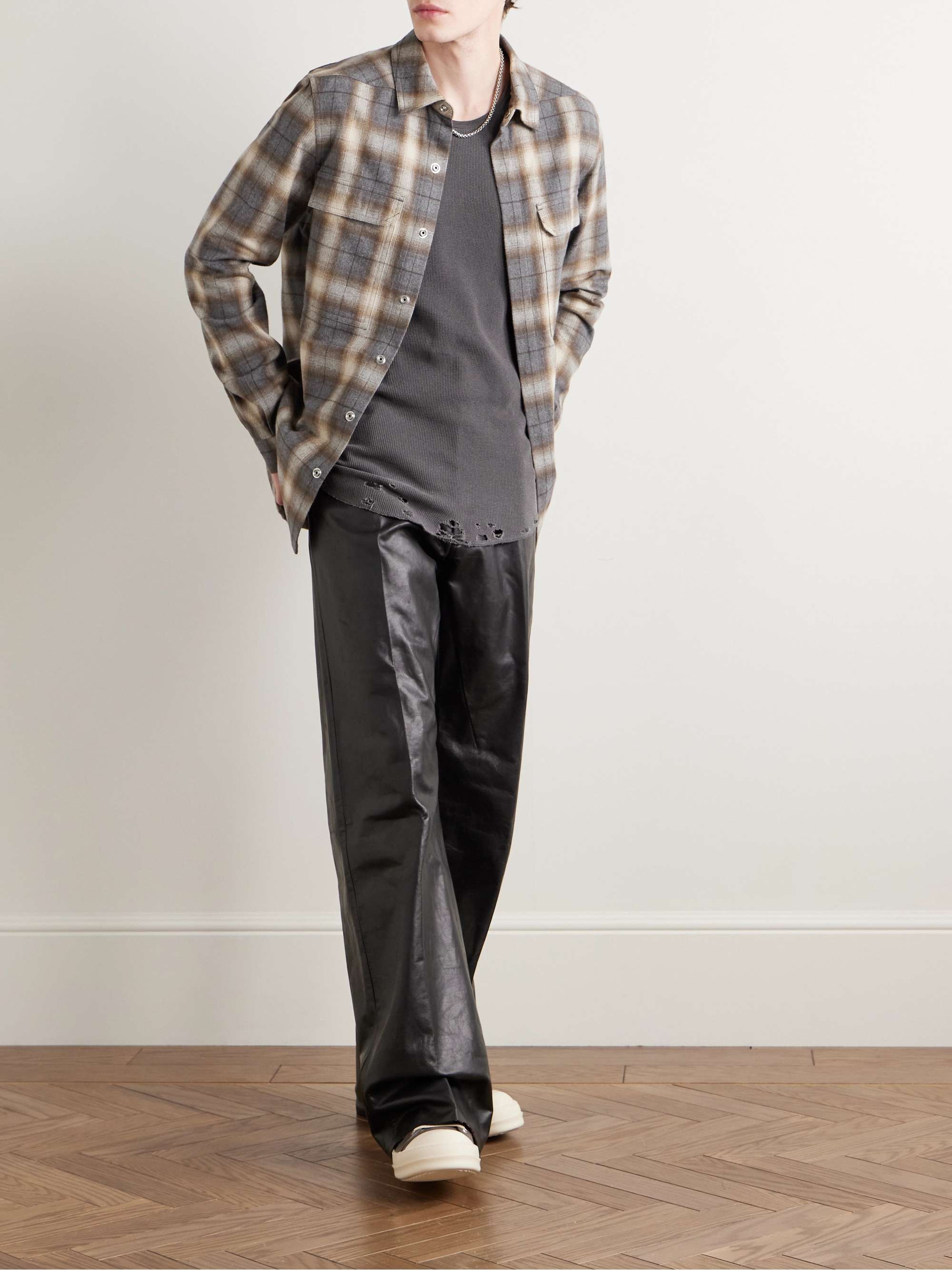 Webbing-Trimmed Checked Cotton-Flannel Overshirt view