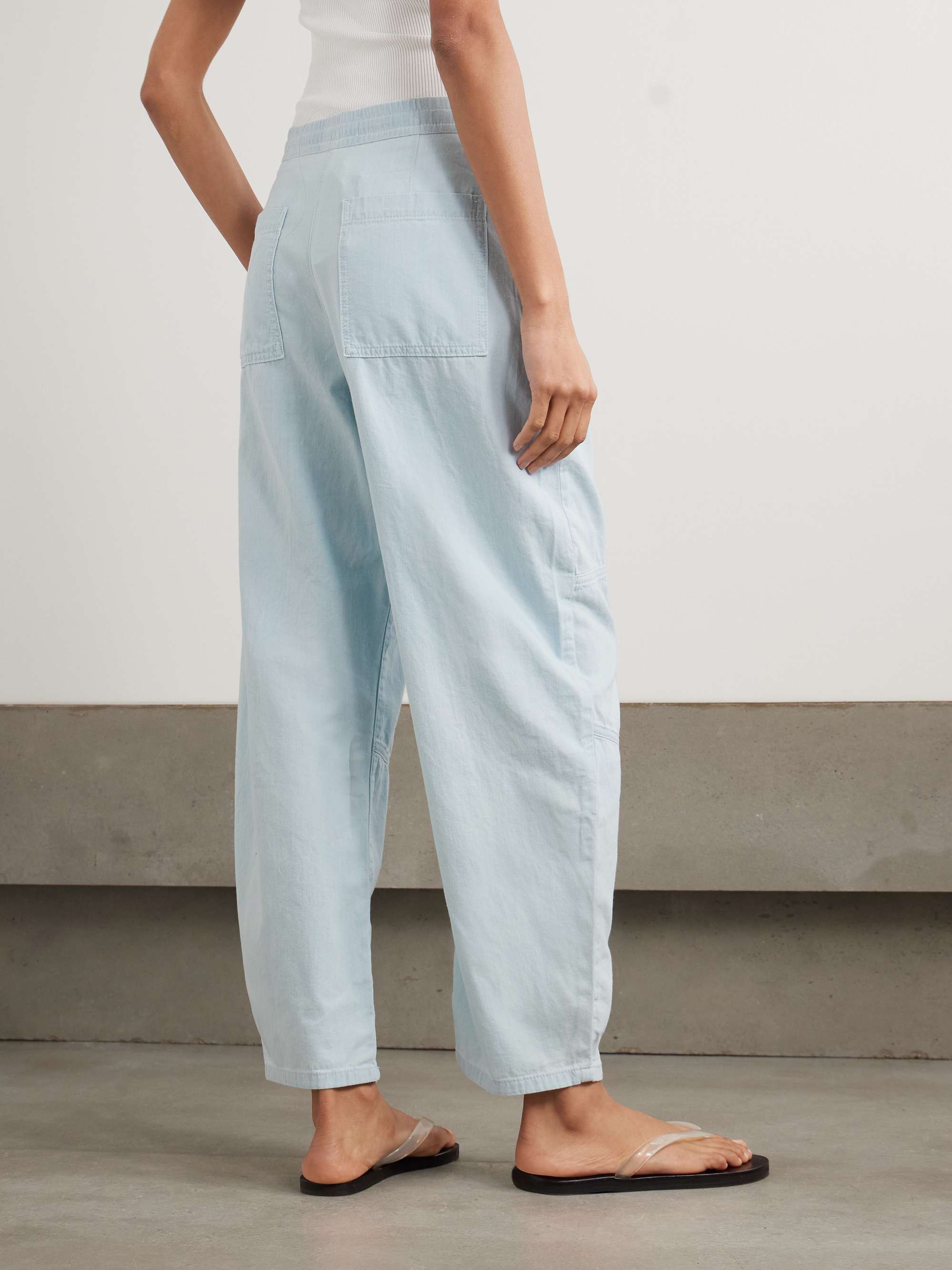 Cotton-chambray barrel-leg pants view
