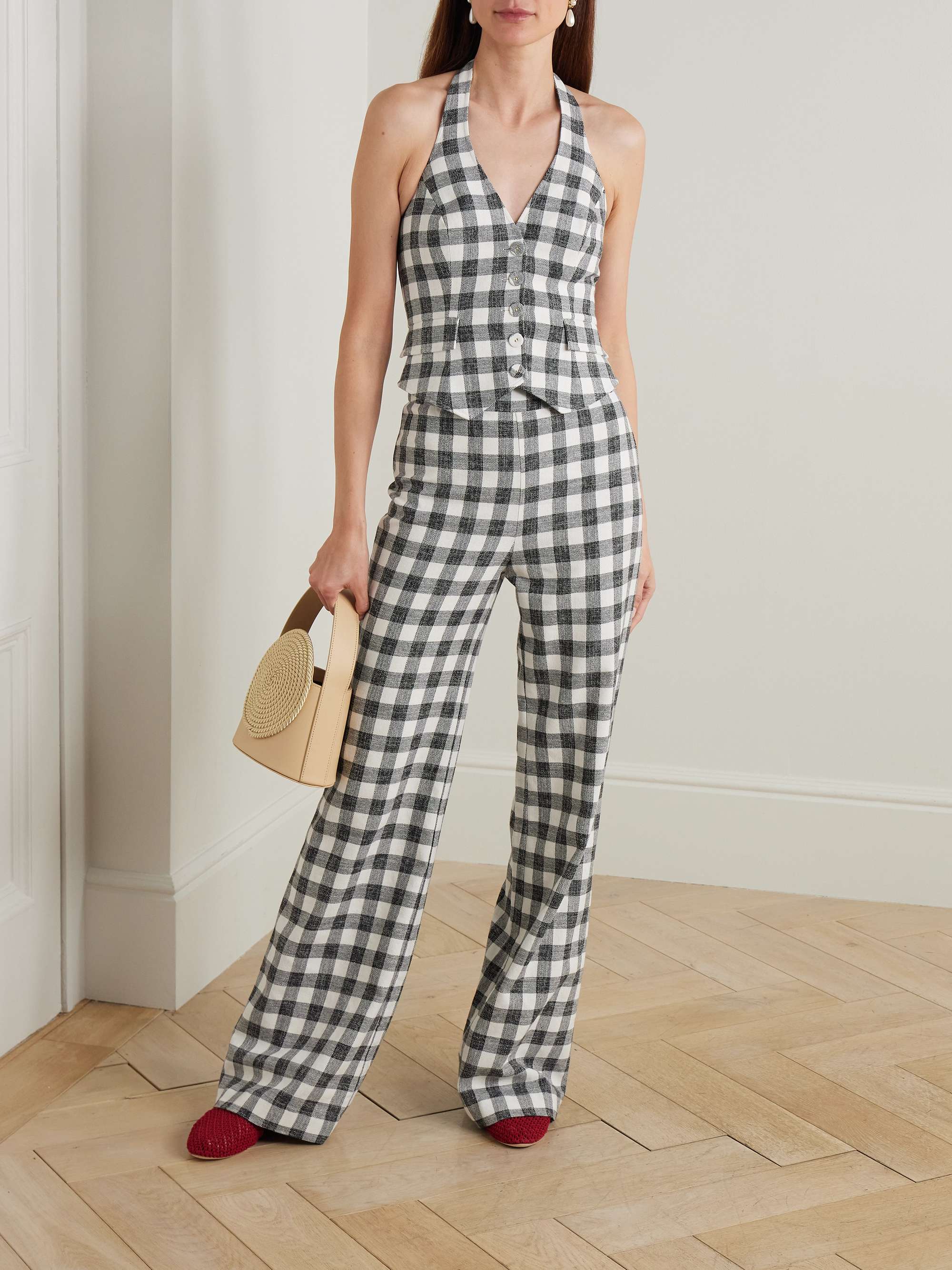 Mayflower gingham cotton-blend wide-leg pants view