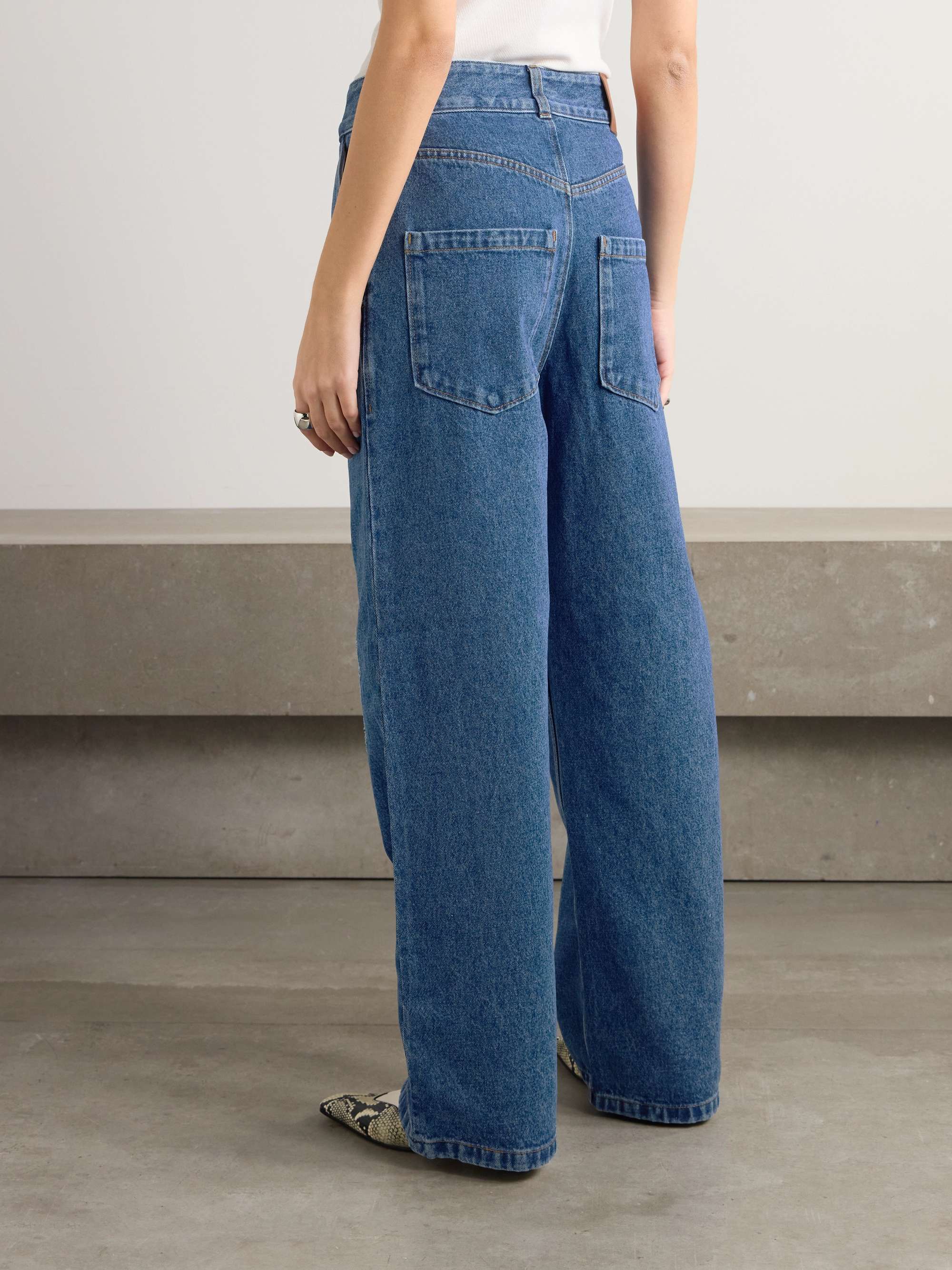 Anagram appliquéd high-rise wide-leg jeans view
