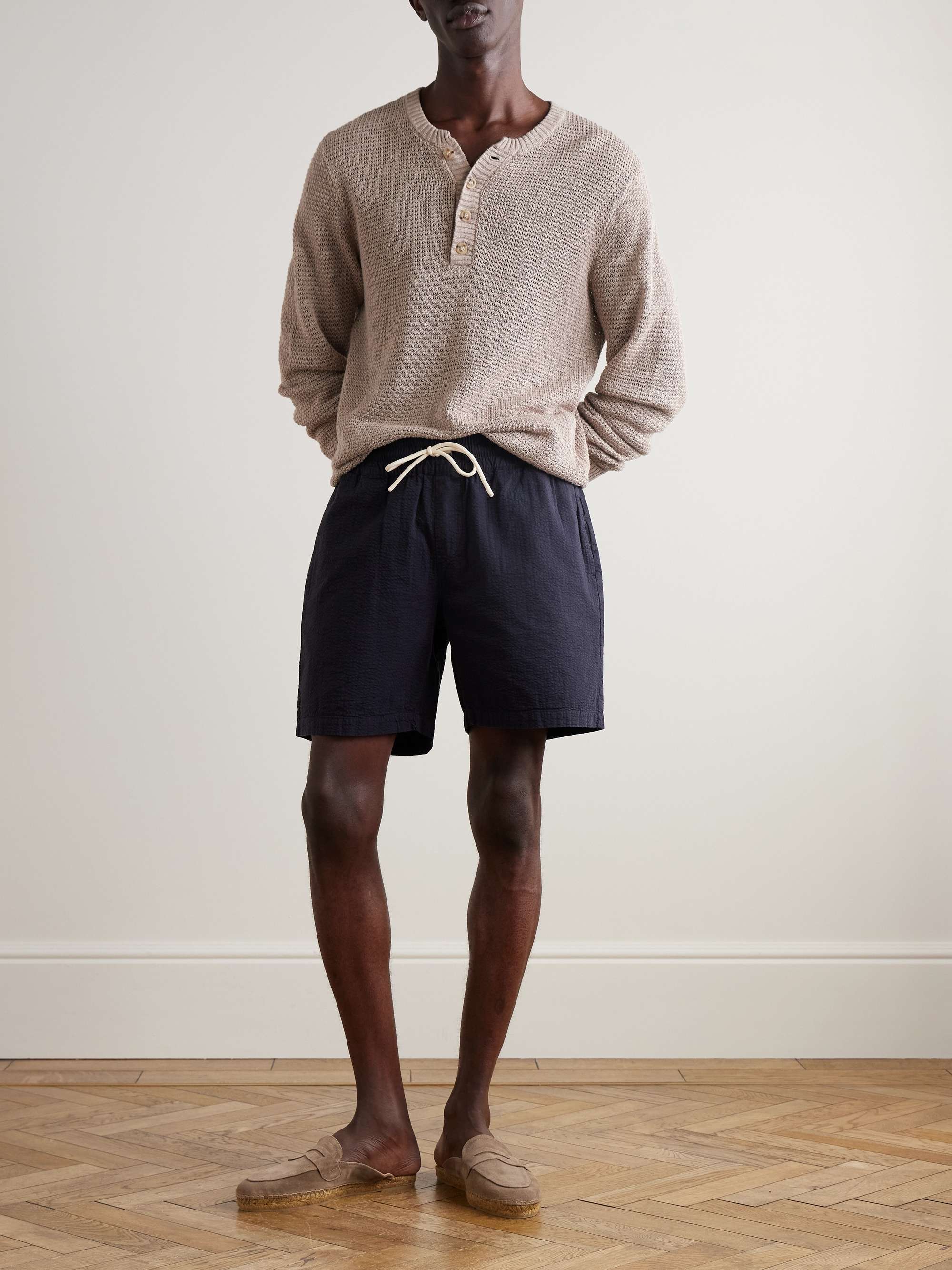 Atlantico Straight-Leg Cotton-Seersucker Drawstring Shorts view