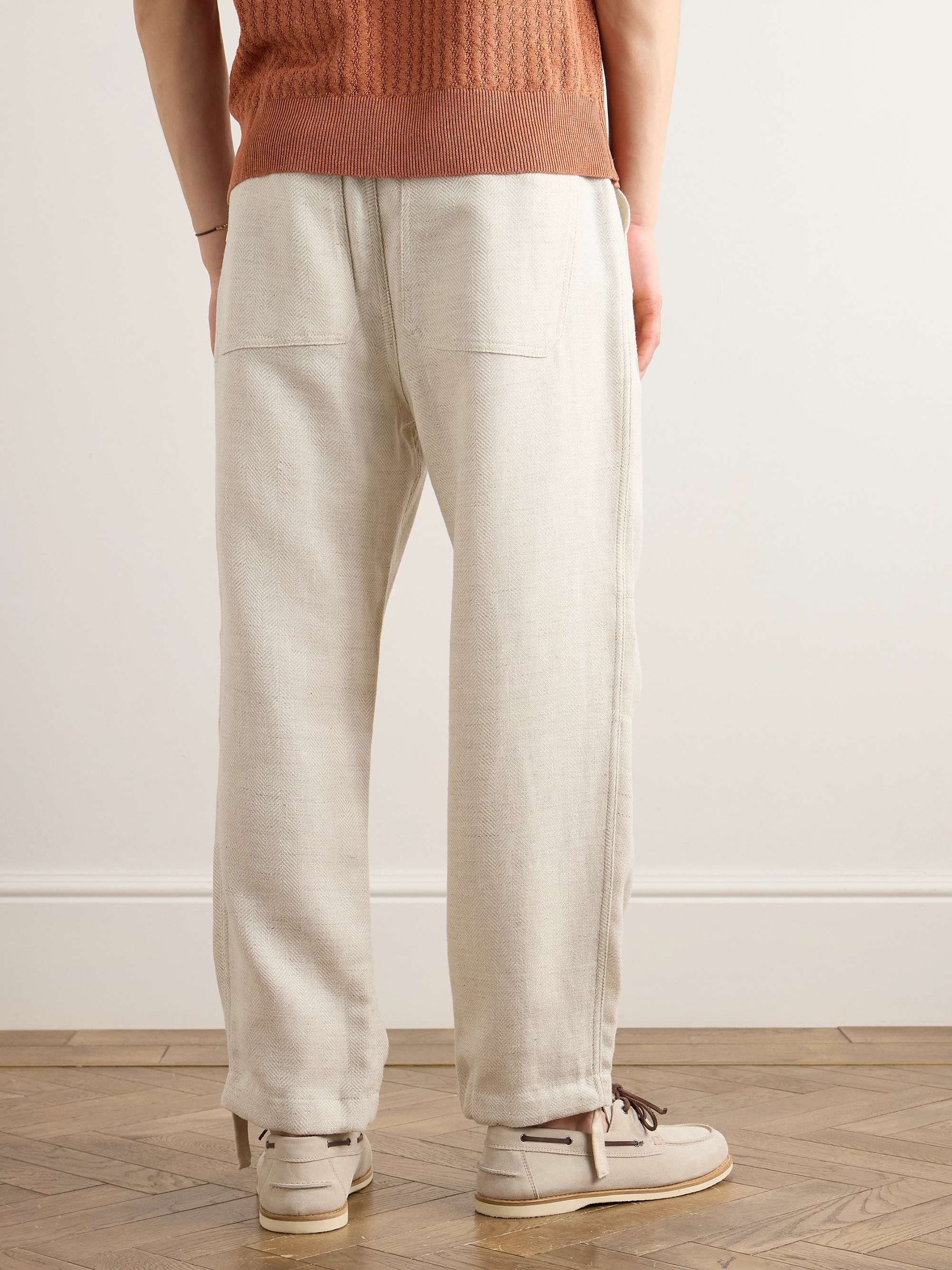 Straight-Leg Herringbone Linen, Silk, Wool and Cotton-Blend Trousers view