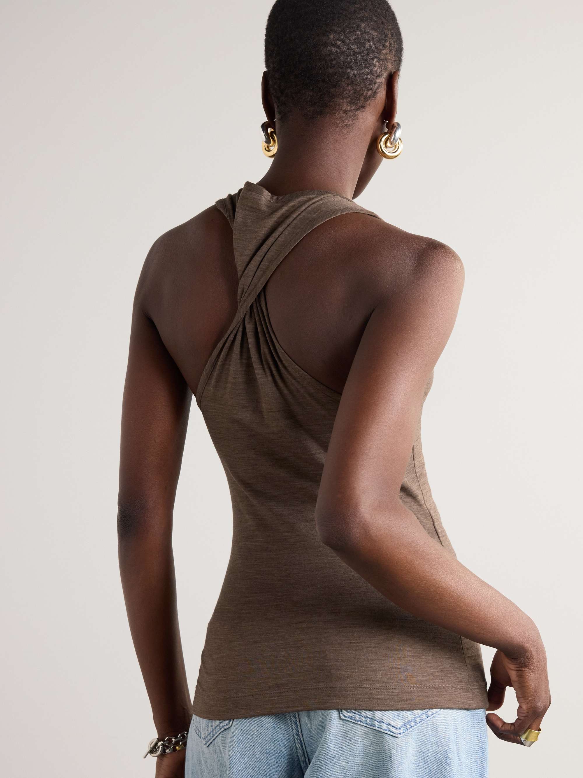 Embroidered wool-blend jersey tank view