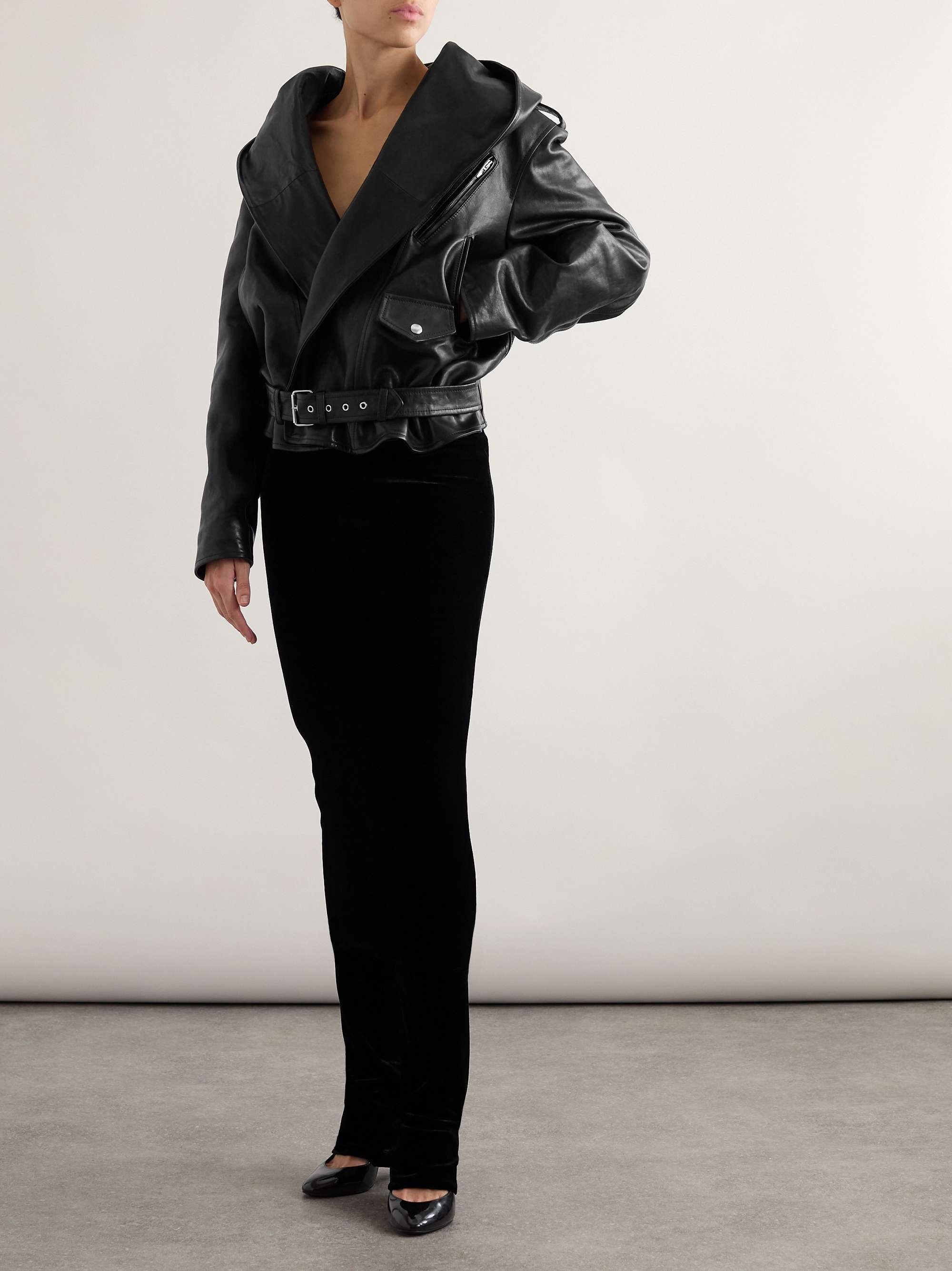 Hooded leather biker jacket view