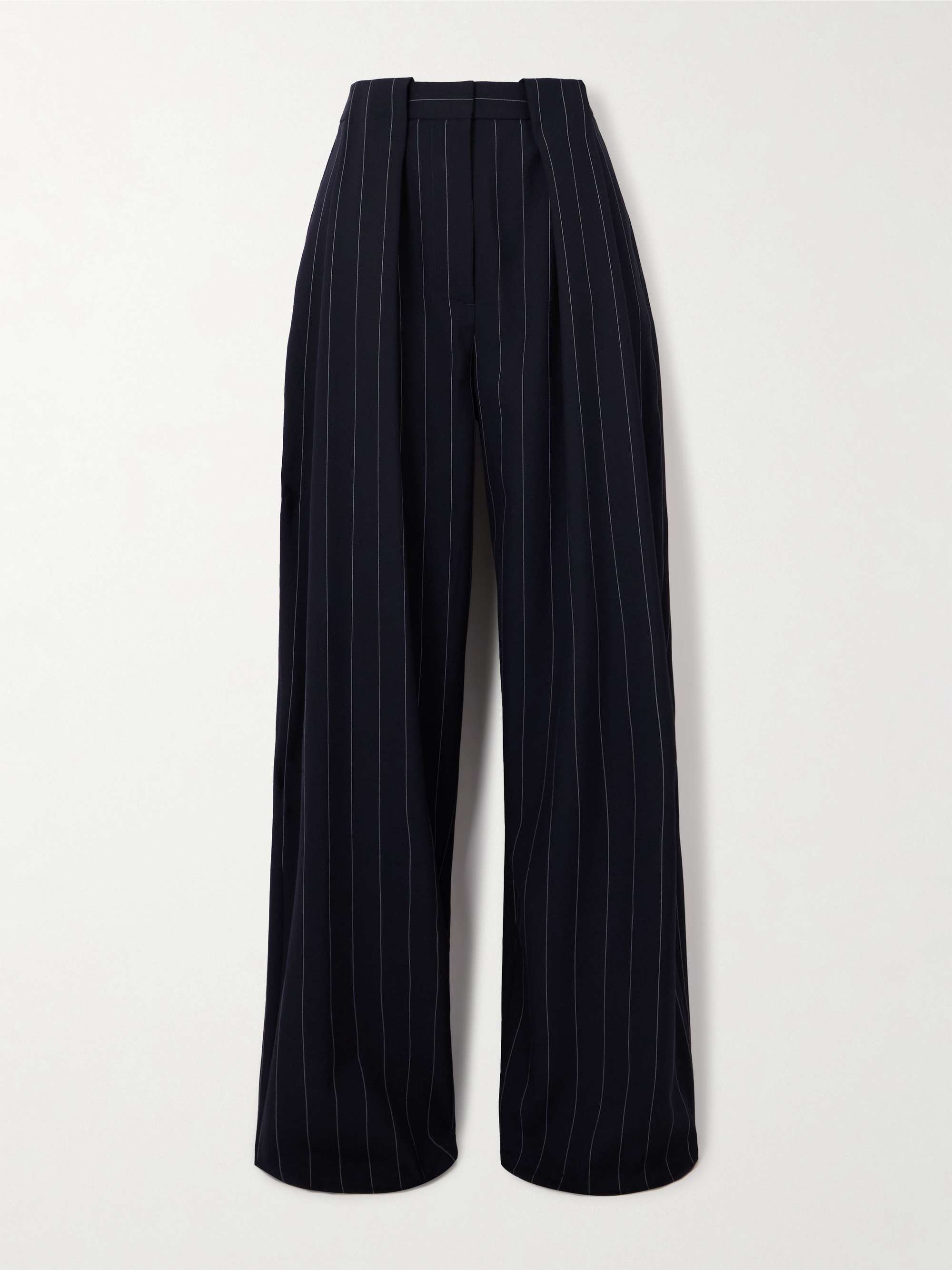 Paneled pinstriped wool-blend wide-leg pants view