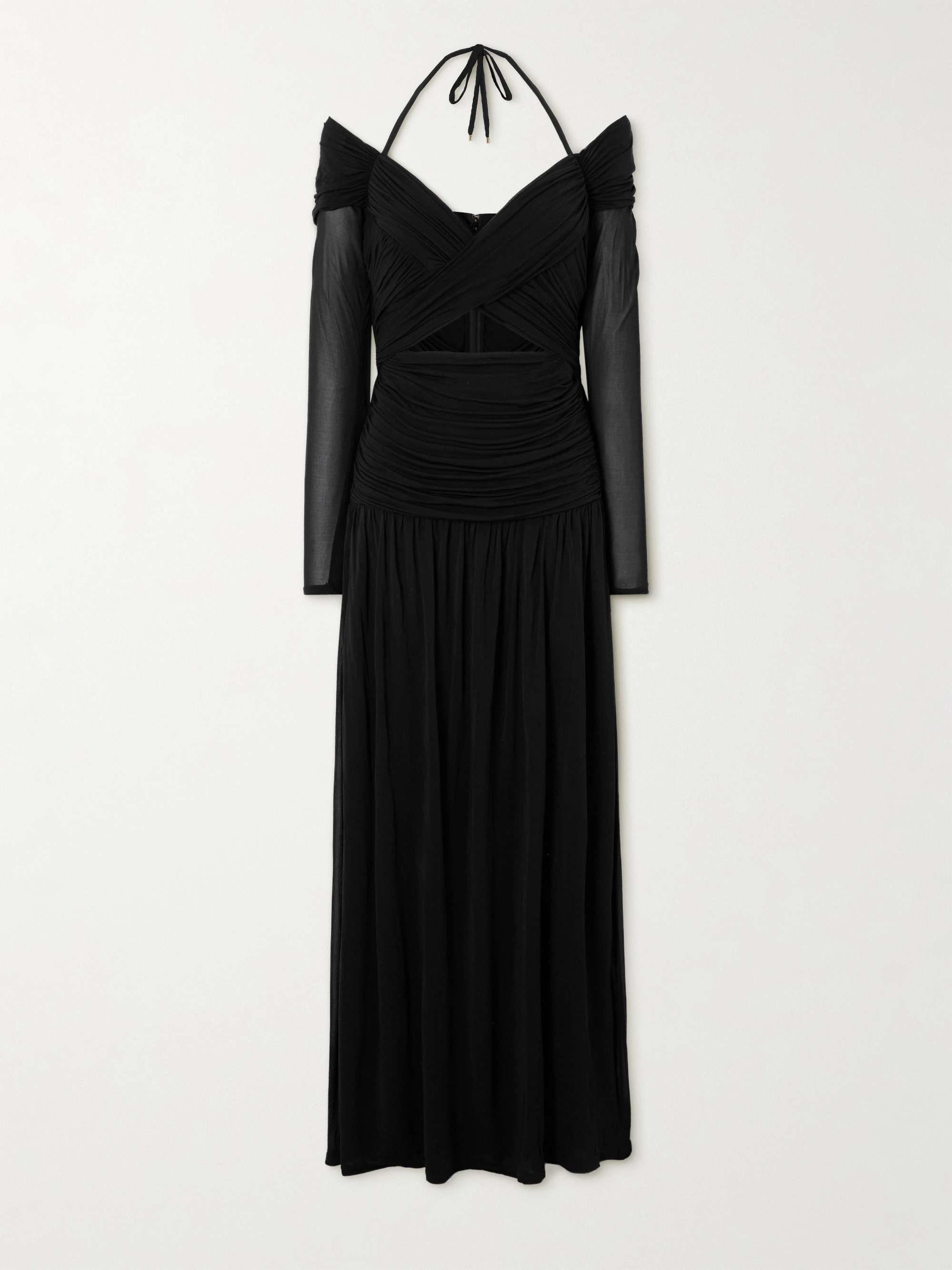 Illuminate cold-shoulder cutout pleated chiffon halterneck maxi dress view