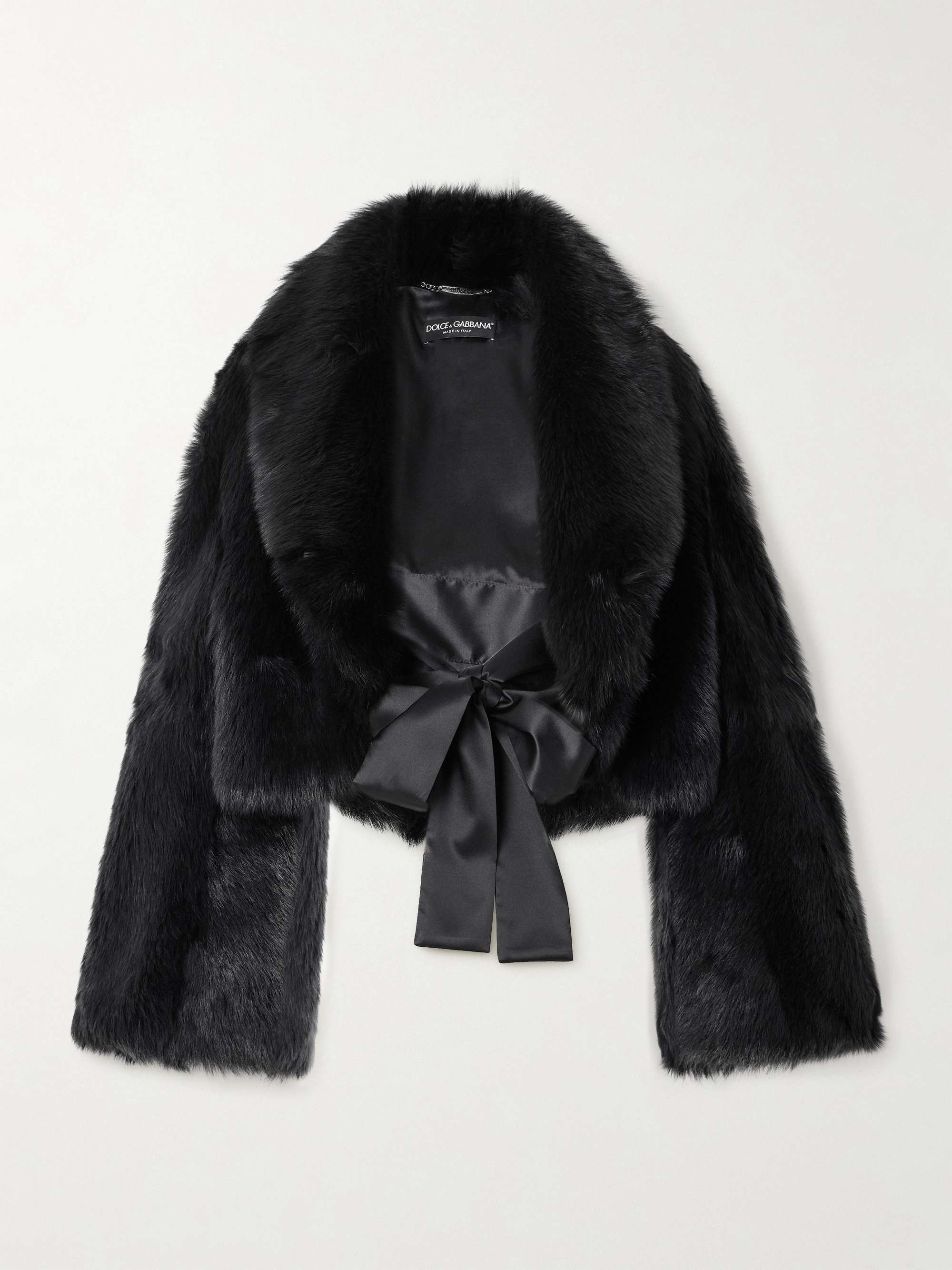 Cropped satin-trimmed shearling jacket view