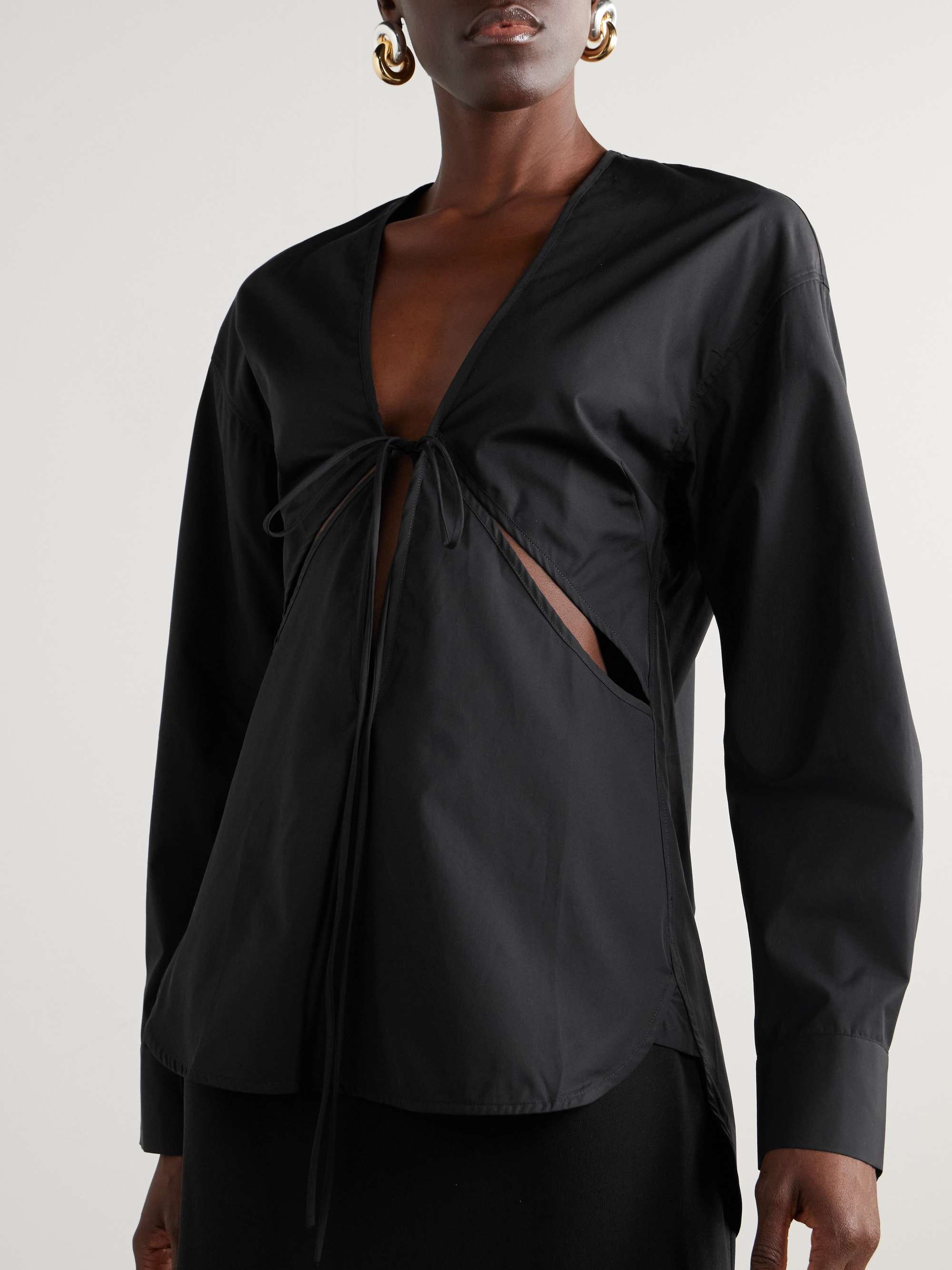 Triqueta tie-detailed cutout cotton-poplin blouse view