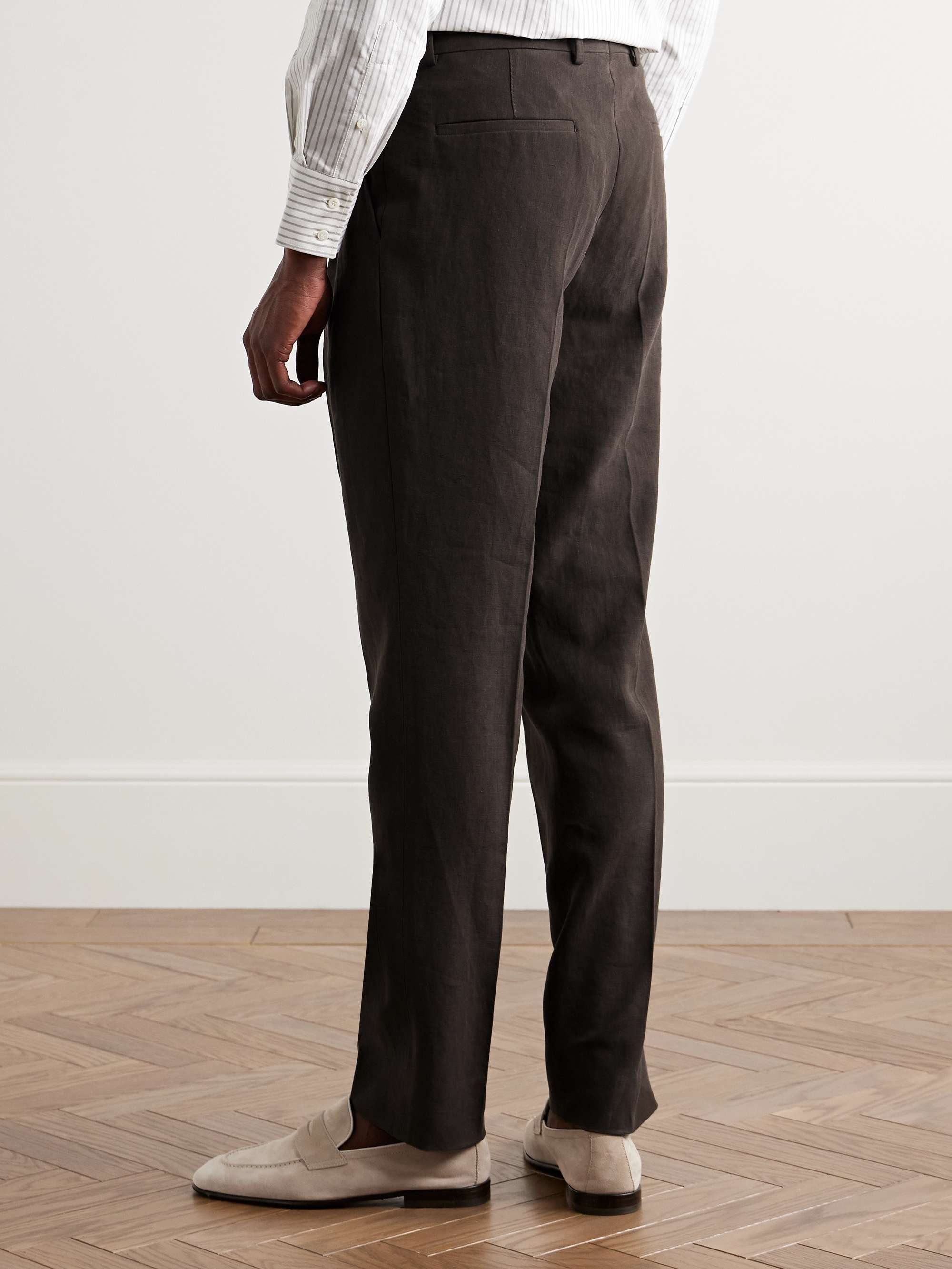 Slim-Fit Pleated Linen Suit Trousers view
