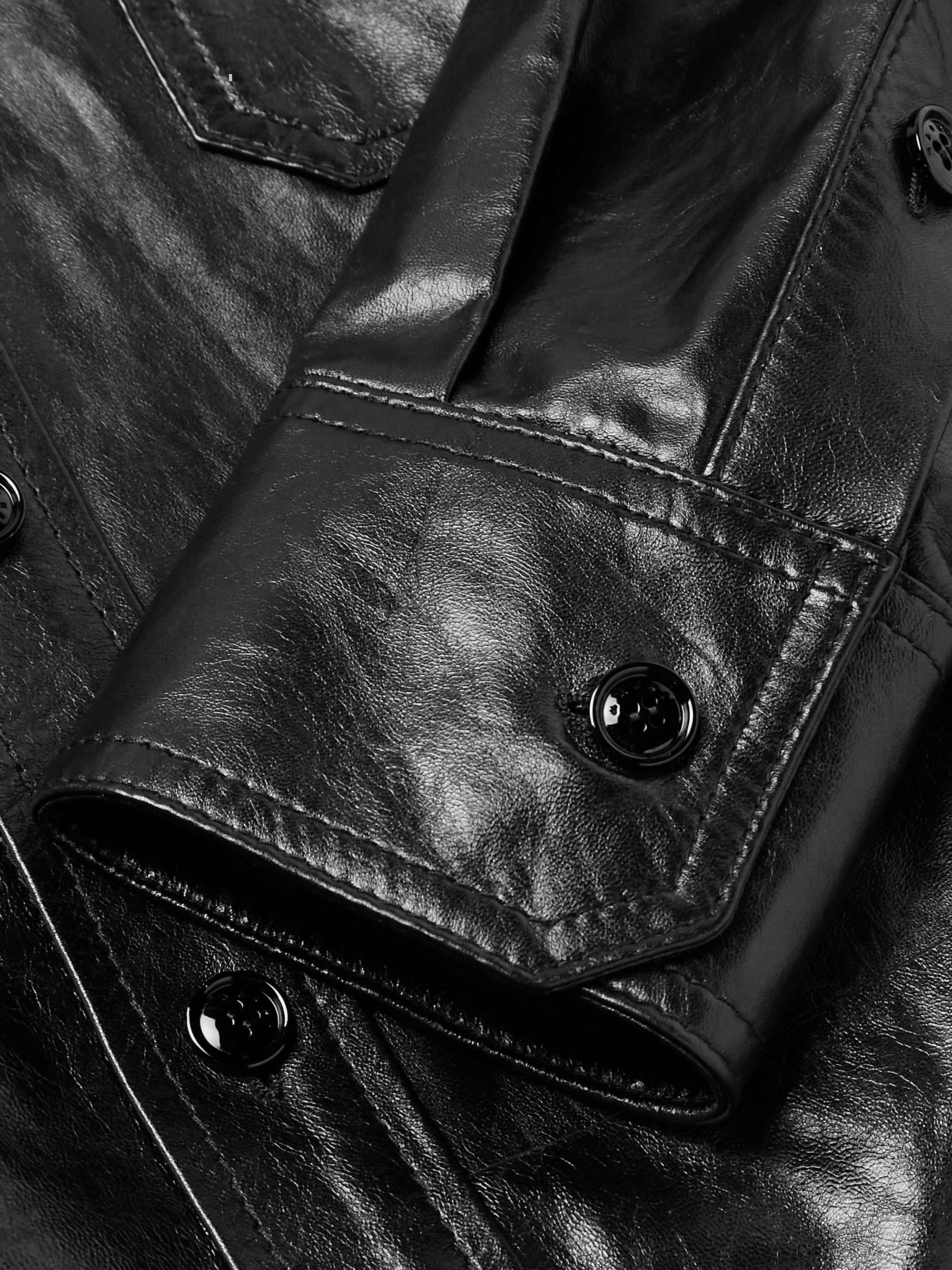 Logo-Embroidered Glossed-Leather Overshirt view