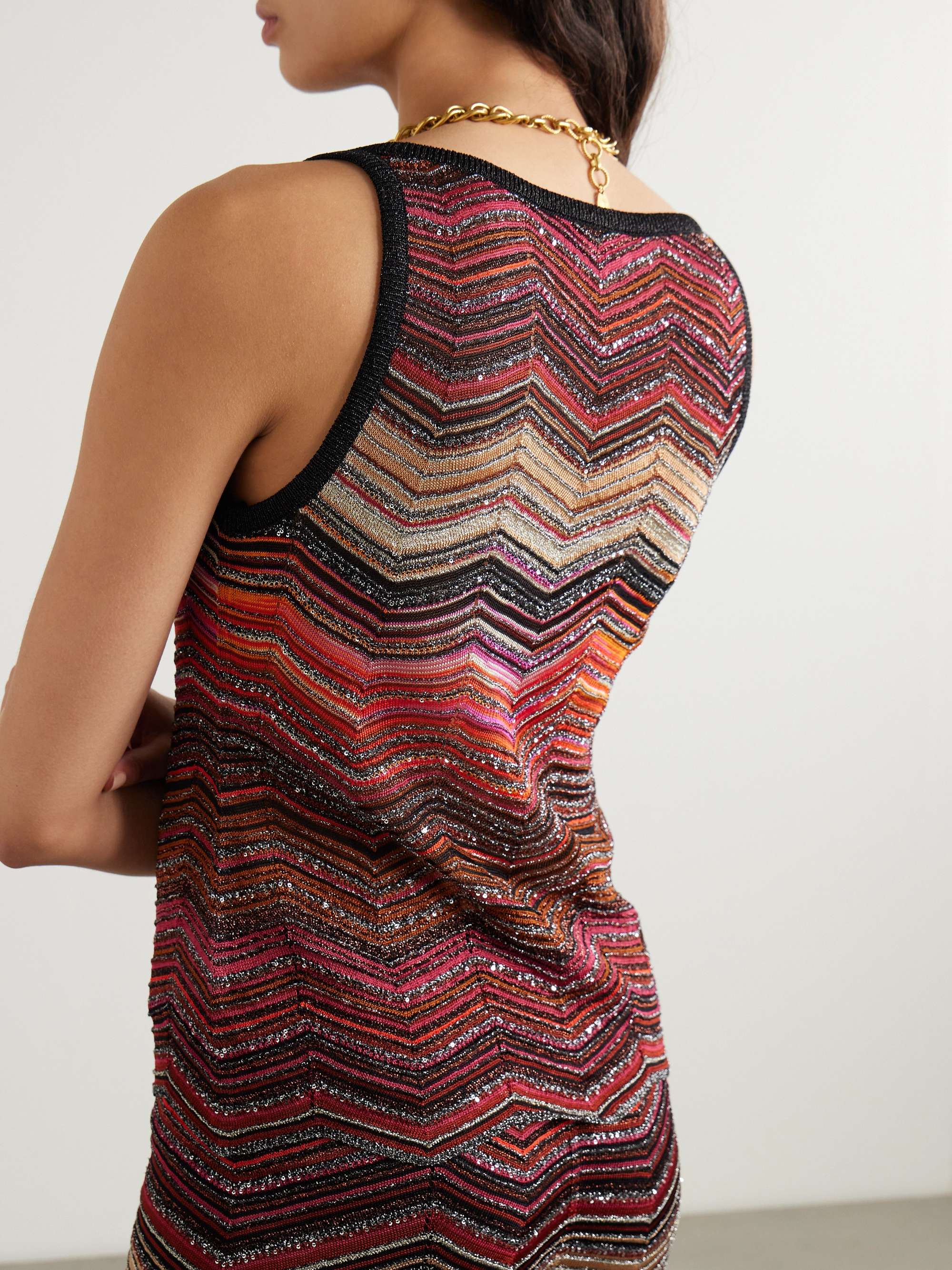 Mare sequined striped metallic crochet-knit tank view