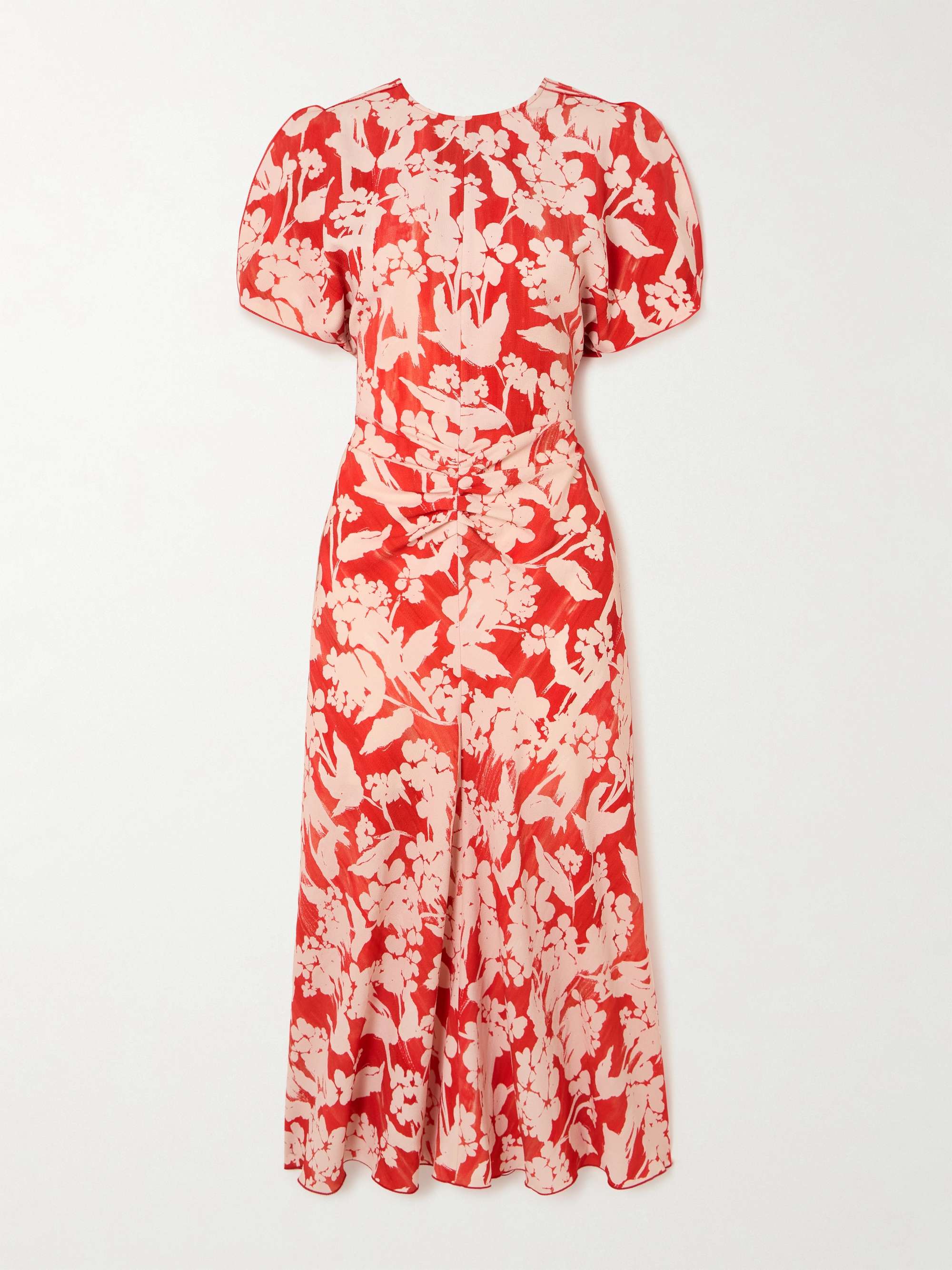 Gathered floral-print crepe midi dress view