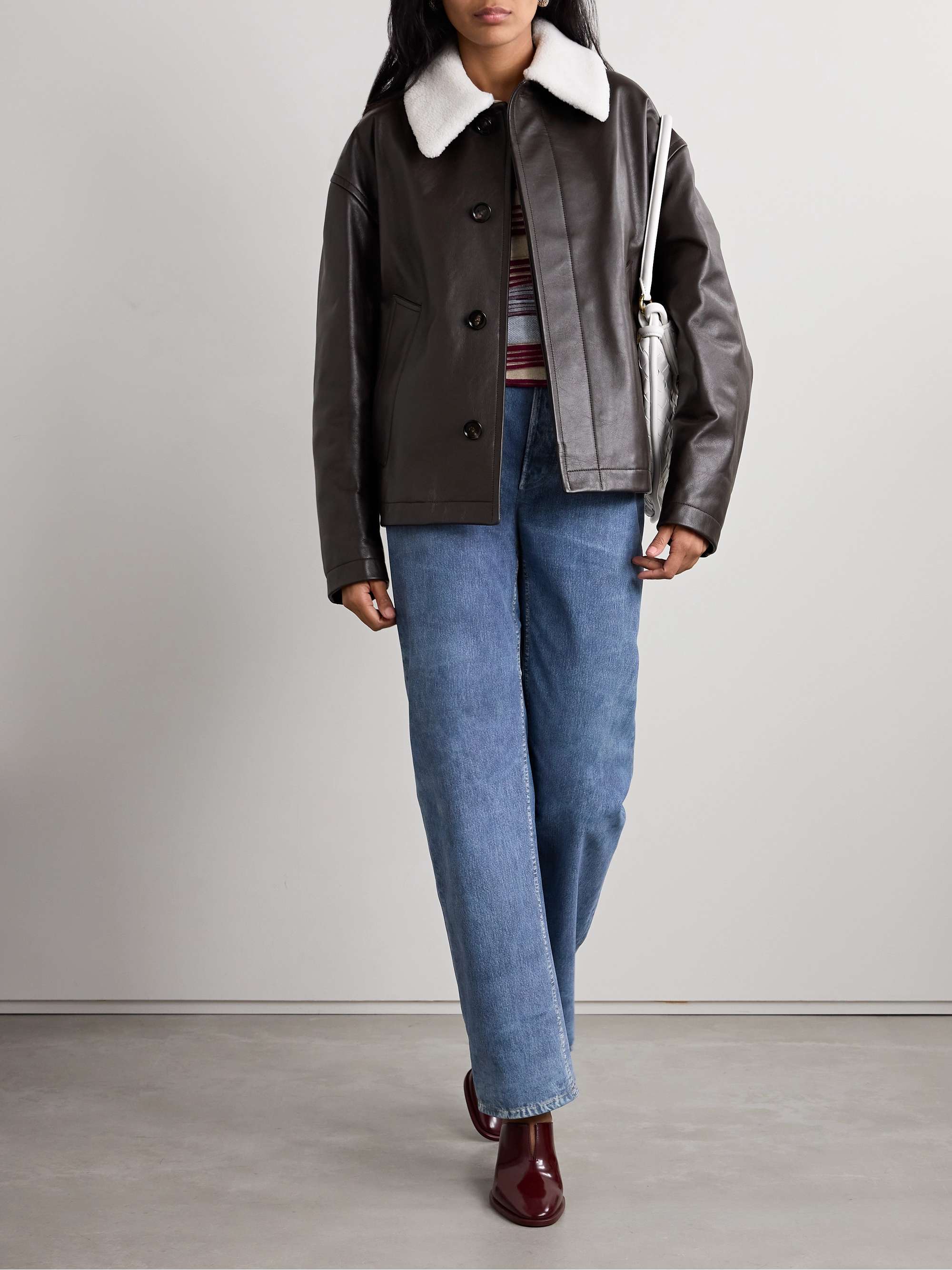 Shearling-trimmed leather jacket view