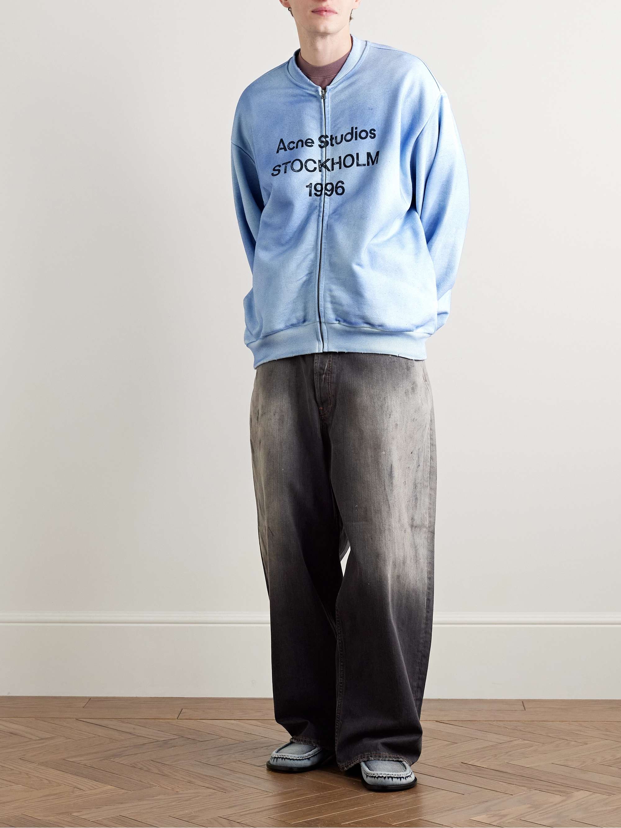 2023M Wide-Leg Distressed Paint-Splattered Jeans view