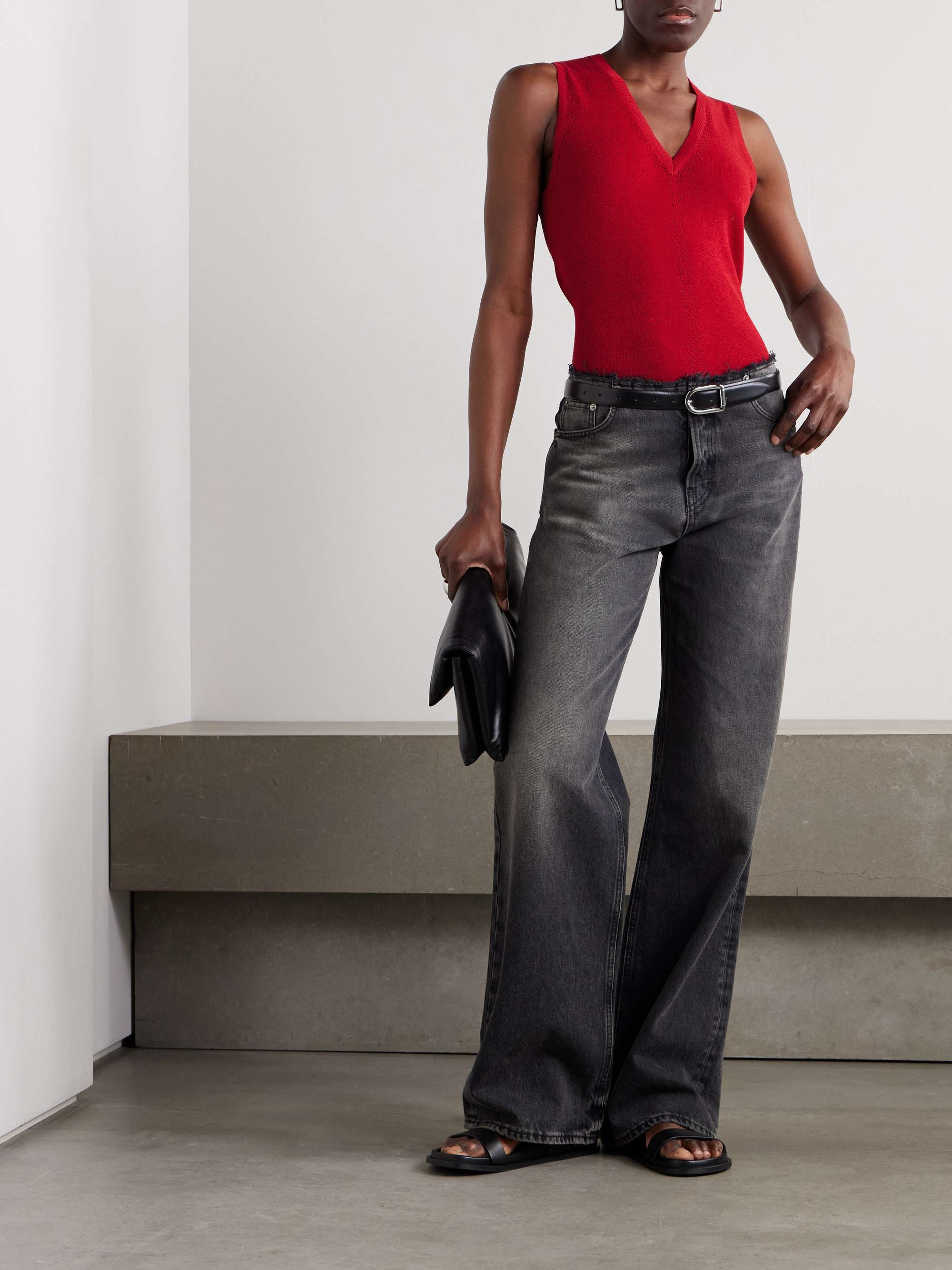 Heyde draped pointelle-trimmed linen-blend tank view