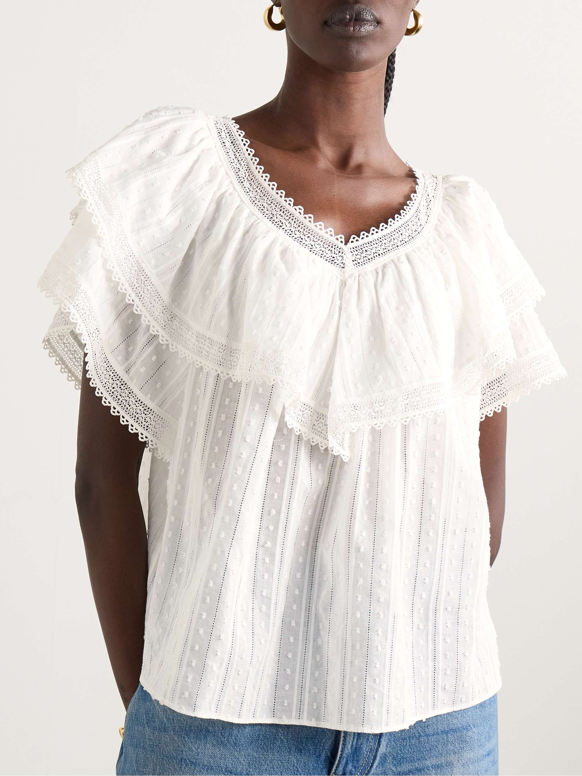 Cosenza ruffled crochet-trimmed fil coupé cotton-voile blouse view