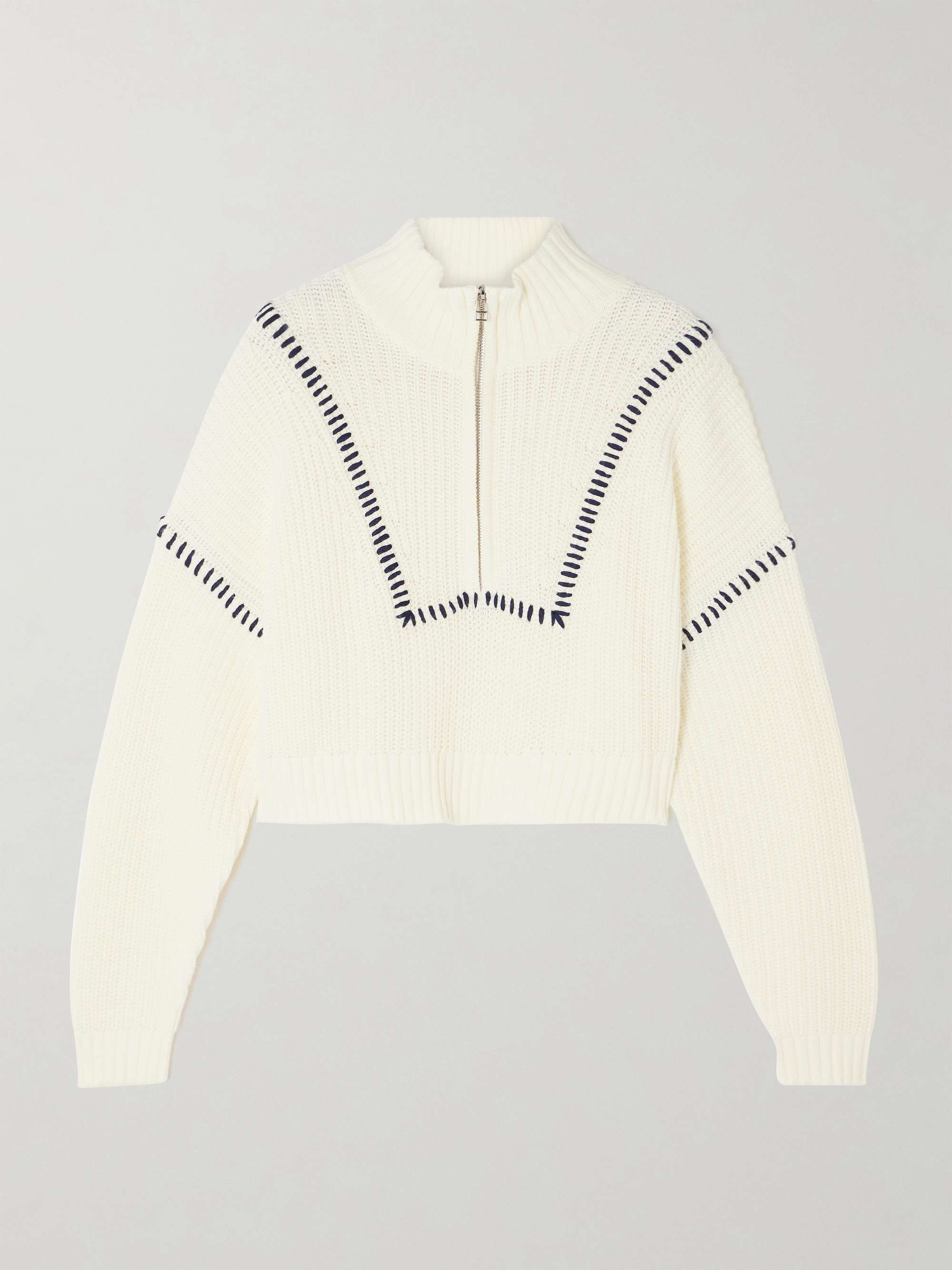 Hampton cropped embroidered ribbed cotton-blend sweater view