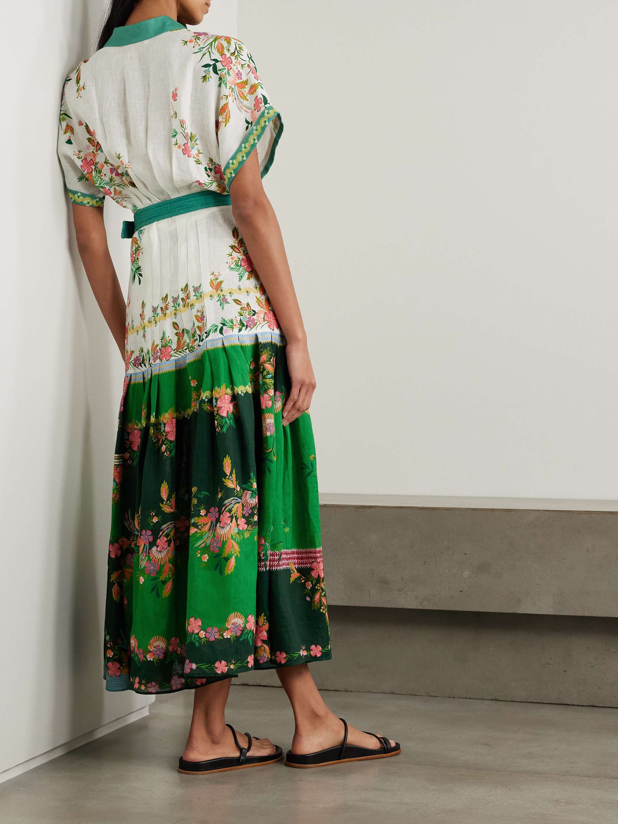 Riya belted pleated floral-print linen-voile dress view
