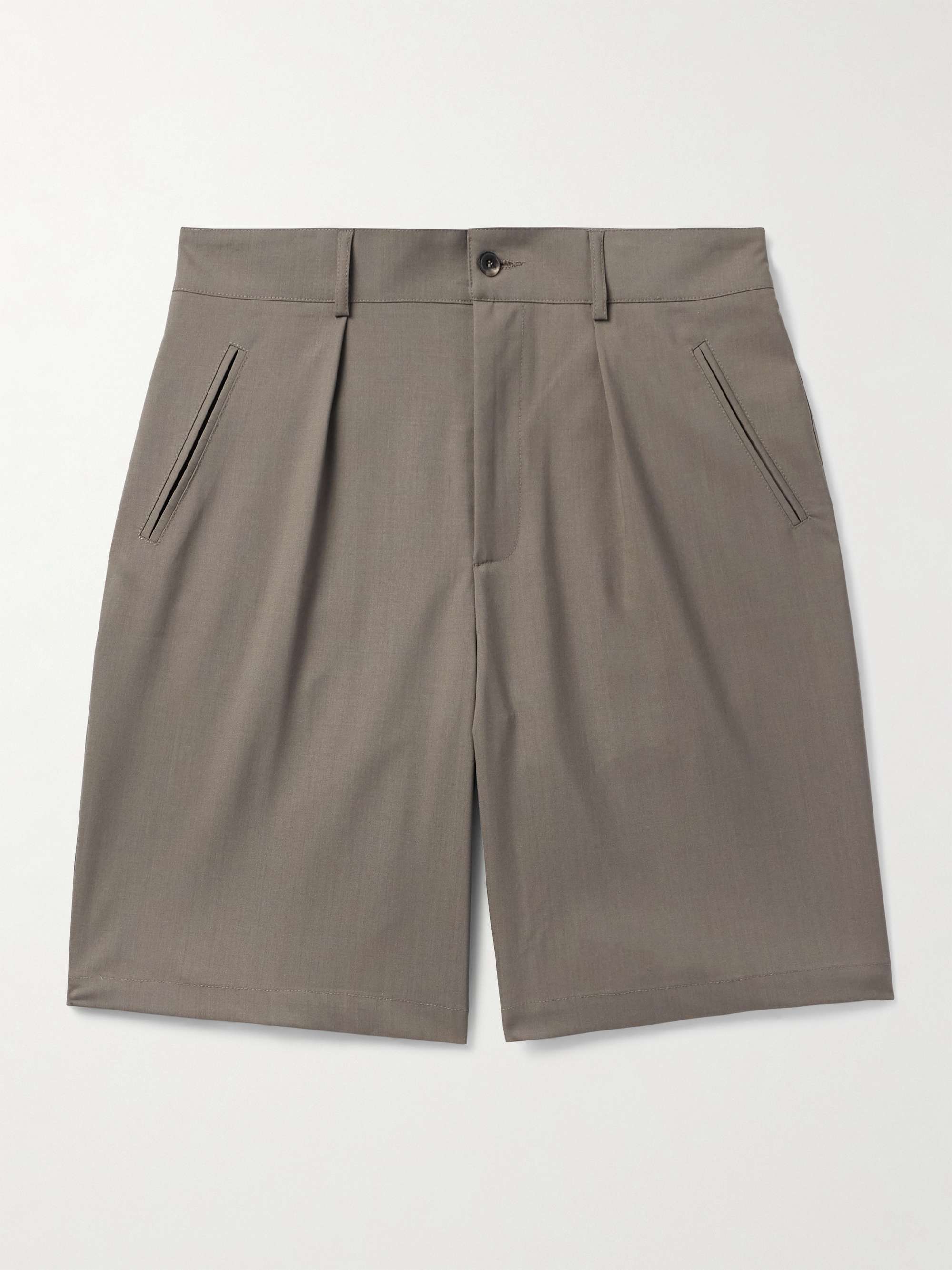 Straight-Leg Pleated Wool Shorts view