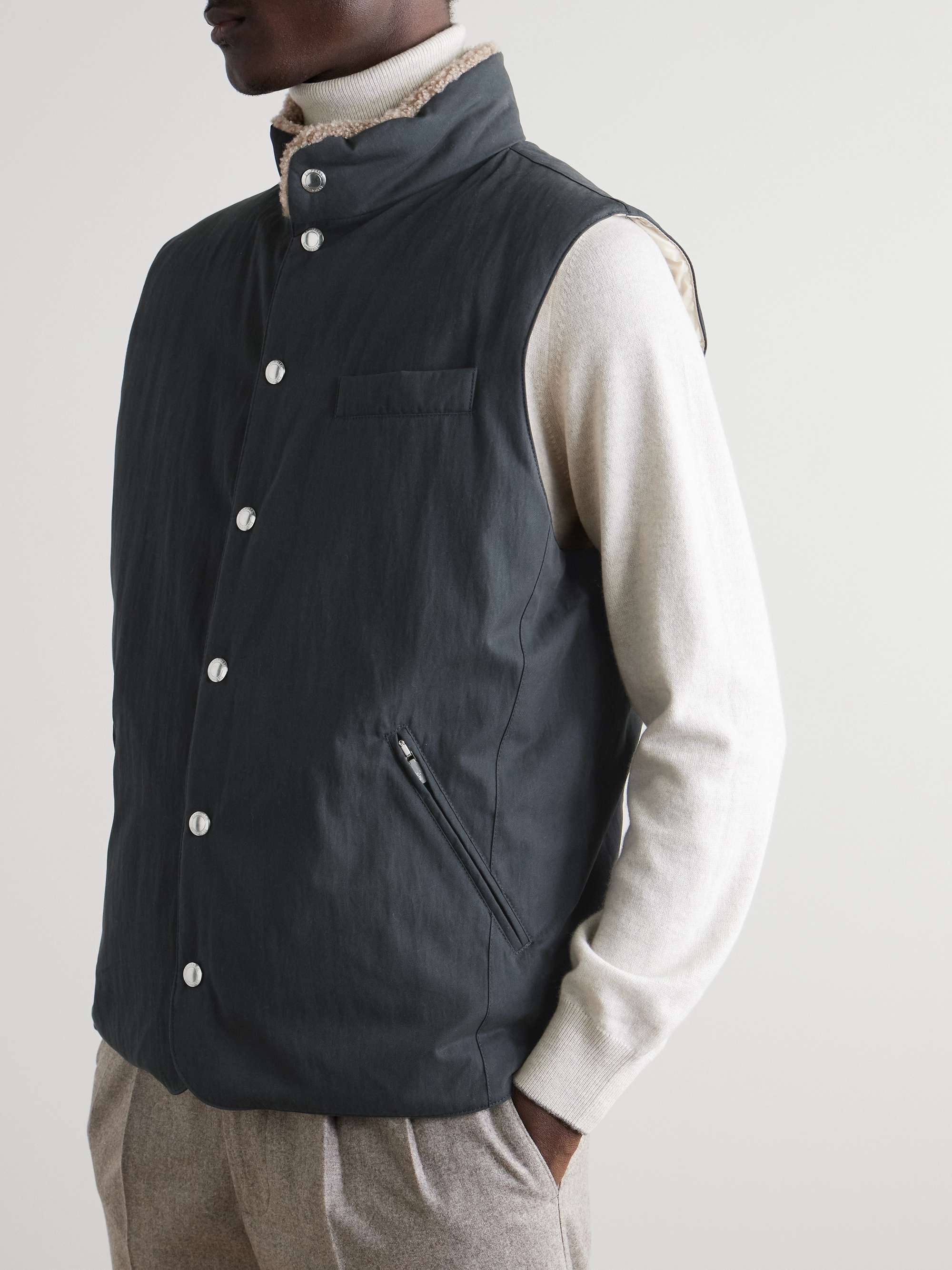 Shearling-Trimmed Padded Cotton-Blend Twill Down Gilet view