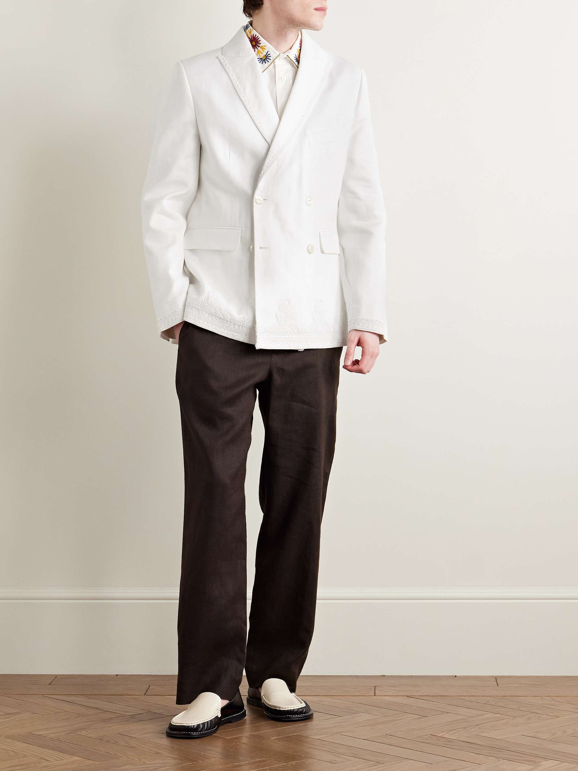 Marsh Double-Breasted Embellished Tulle-Trimmed Linen Suit Jacket view