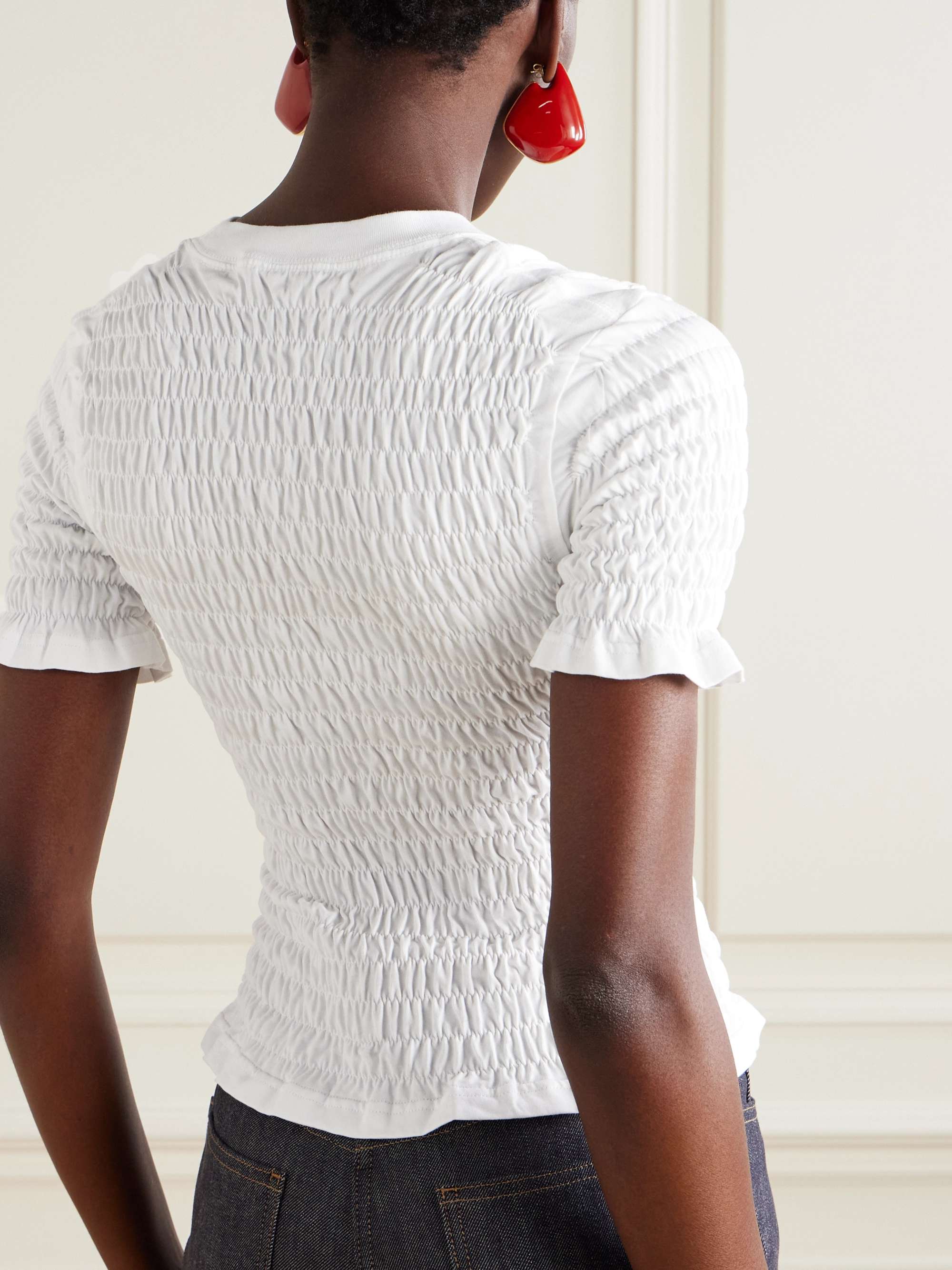 Cropped shirred printed cotton-poplin T-shirt view