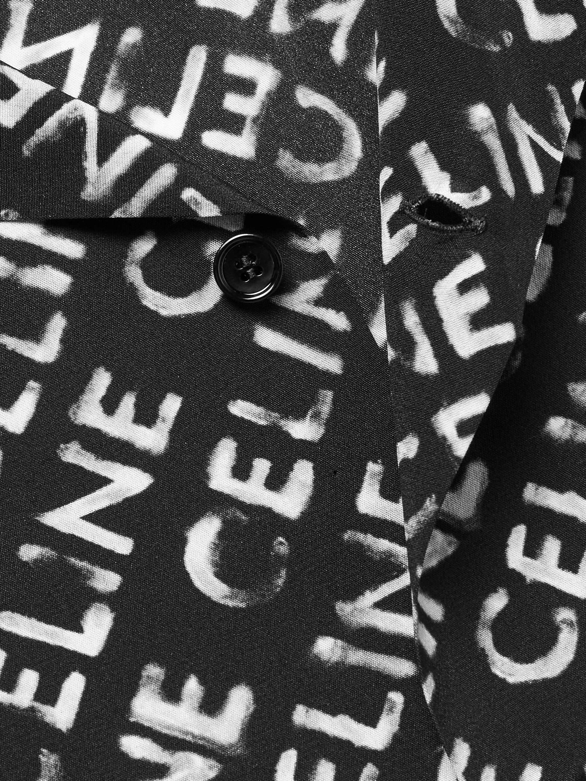 Convertible-Collar Logo-Print Silk Shirt view