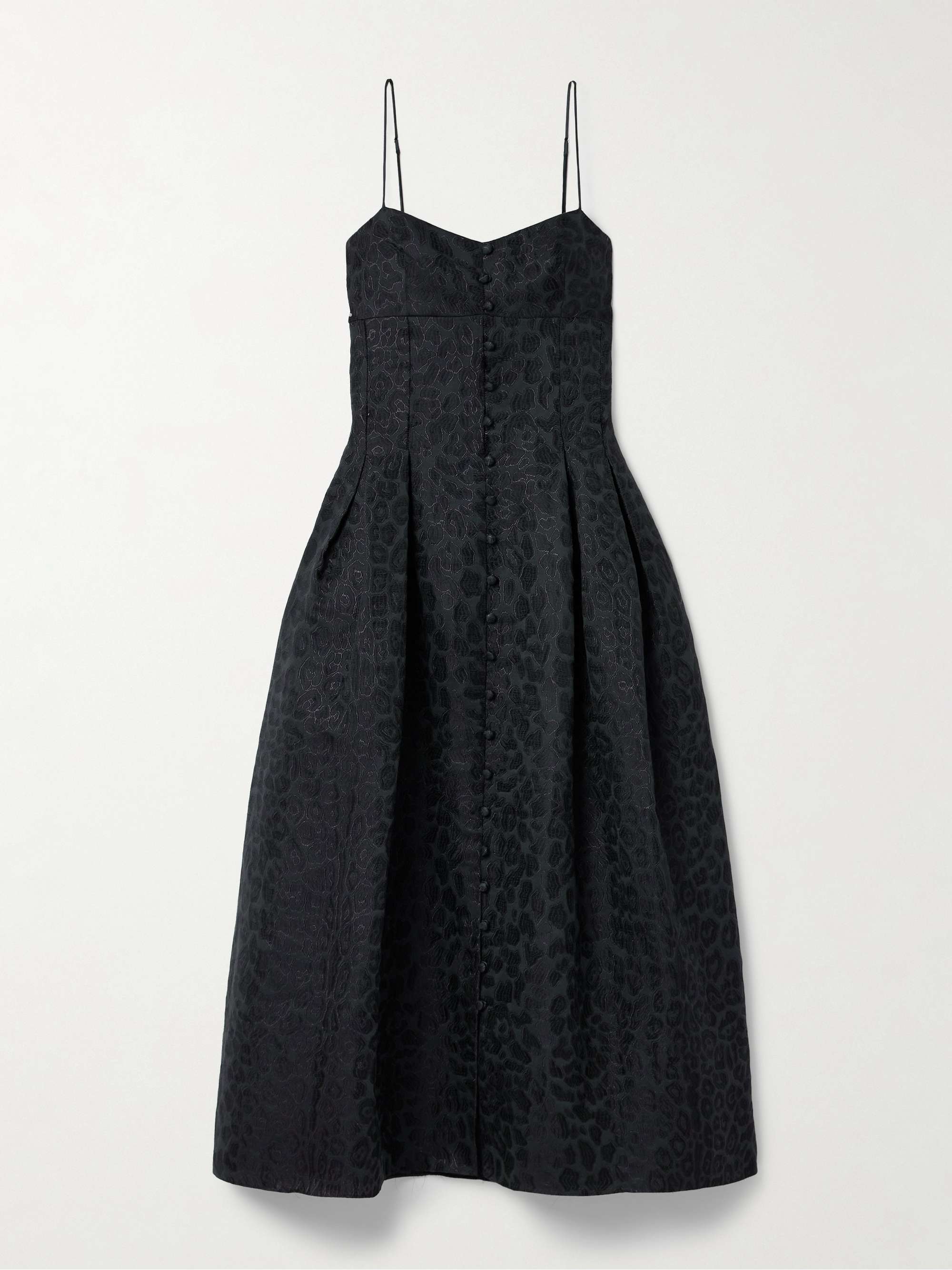 Rickie pleated metallic leopard-jacquard cotton-blend midi dress view