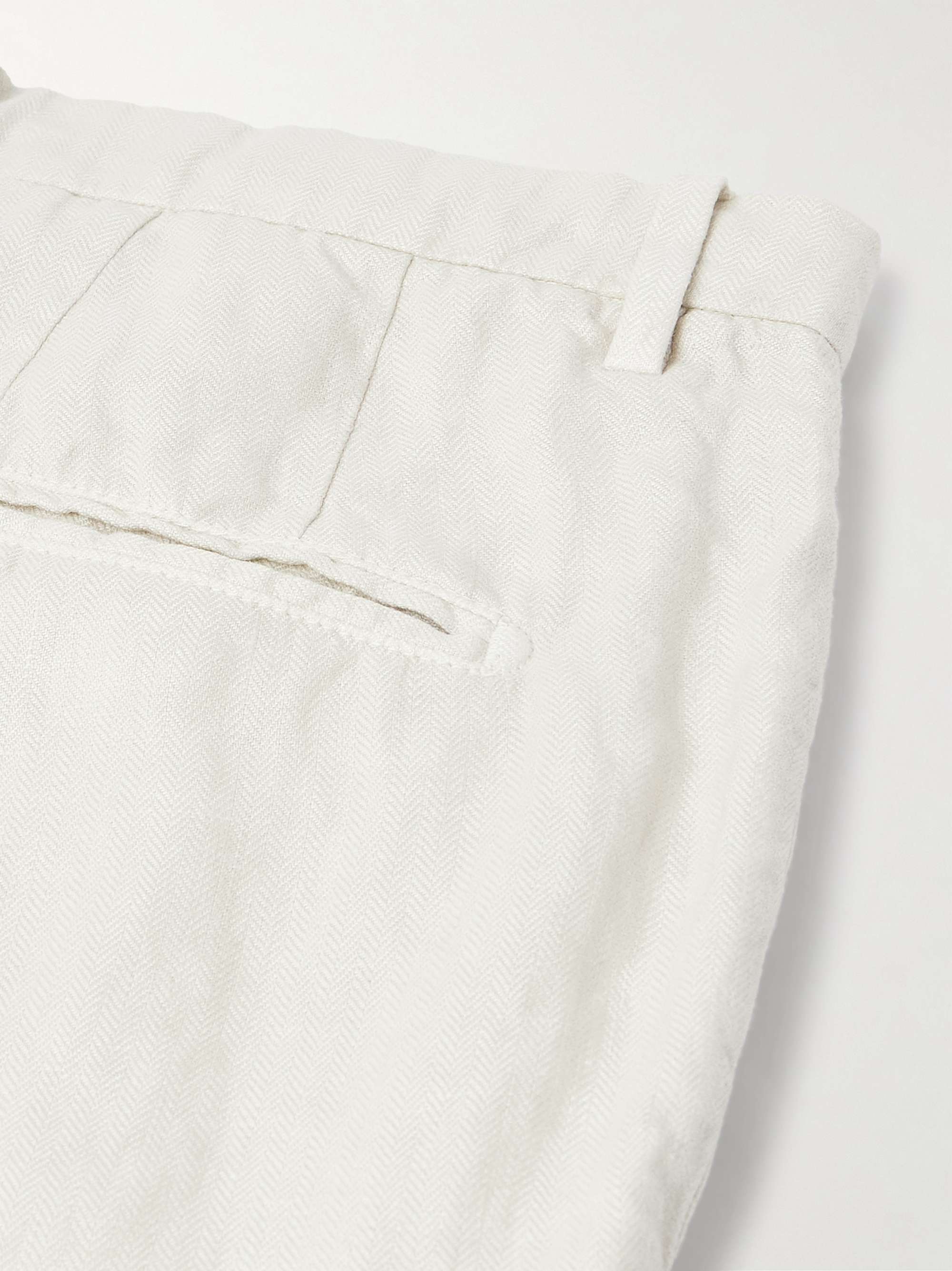 Slim-Fit Pleated Herringbone Linen Suit Trousers view