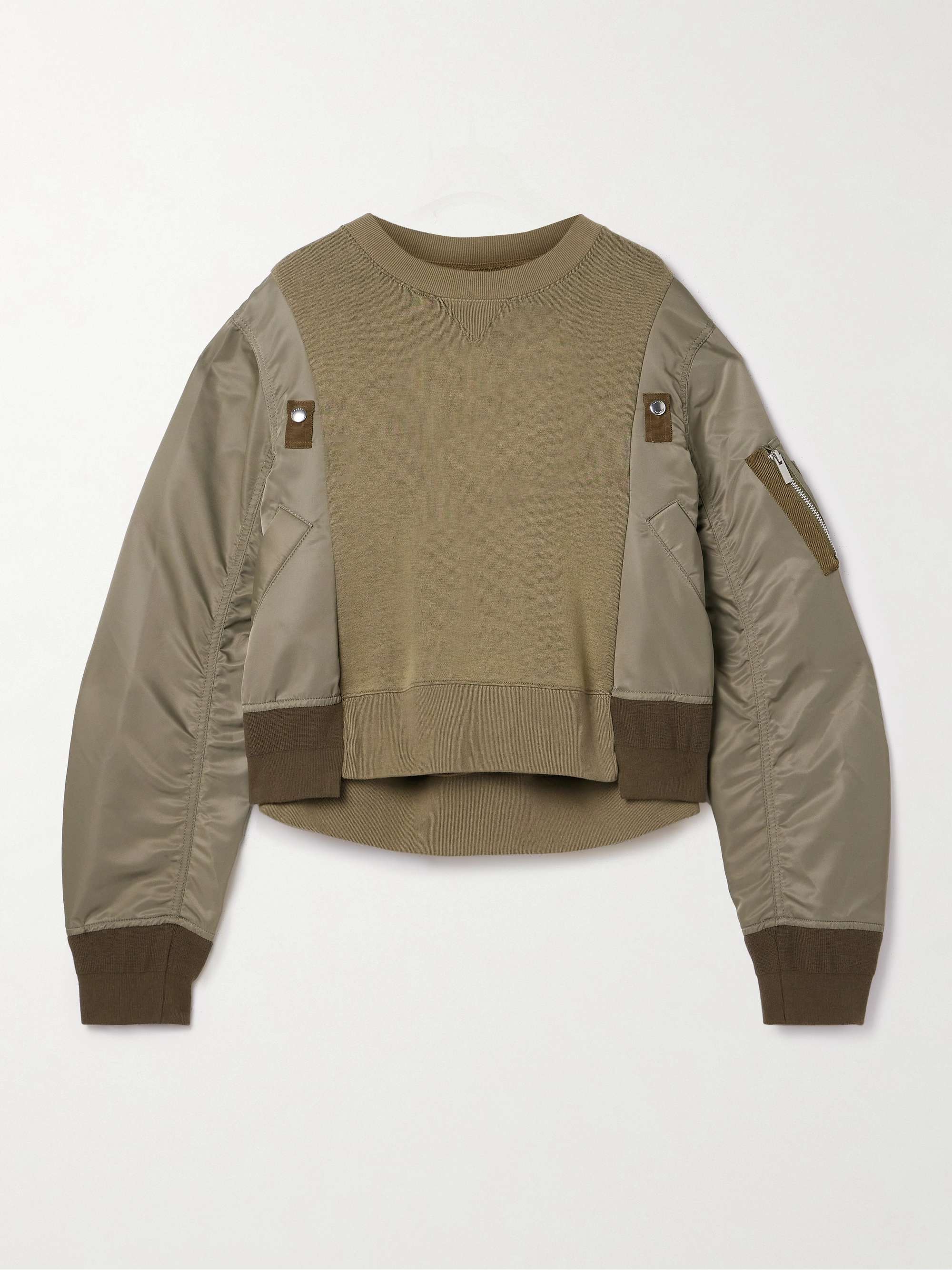 Paneled grosgrain-trimmed cotton-blend jersey and shell sweatshirt view
